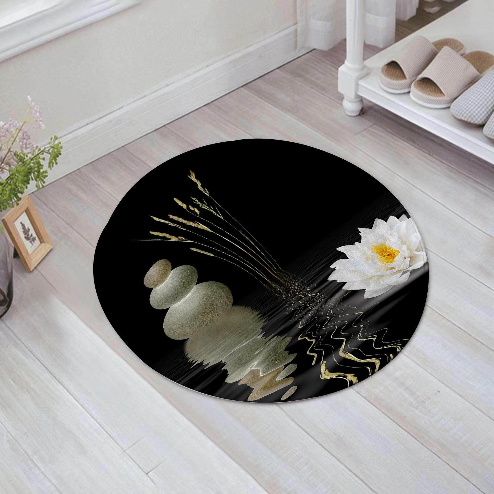 EMFSLA Bath Mat 24x24 in,Hot Stones of Zen Stone with reflection of Asian Lotus Flower in water,Non-Slip Bathroom Mat Machine-Washable,Ultra Soft and Water Absorbent Bath Rug for Bathroom