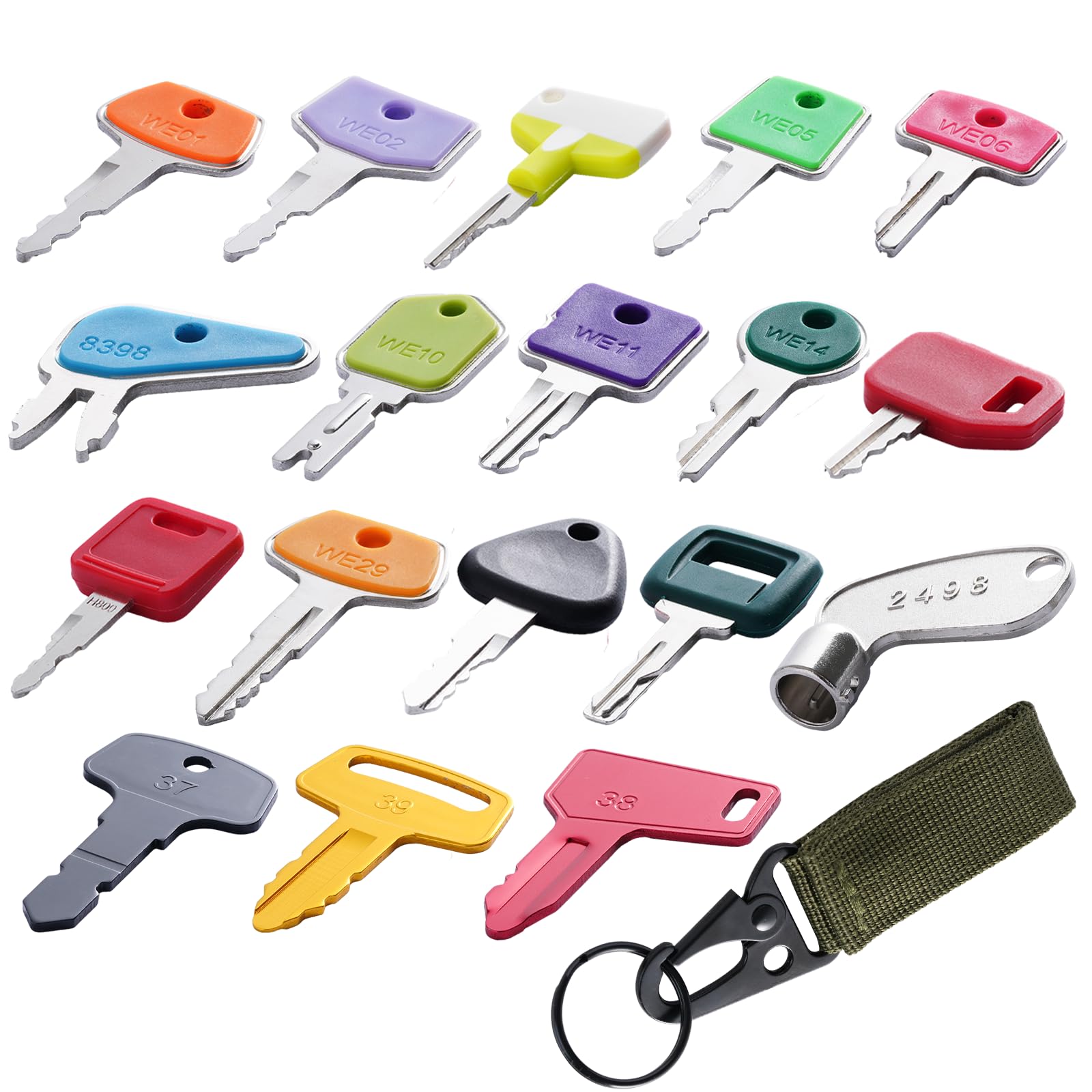 Contractors Equipment Key Set, 18 Construction Equipment Multi Keys fit Common Major Equipment Manufactures Forlift Excavator Tractor Lodaer JD Case