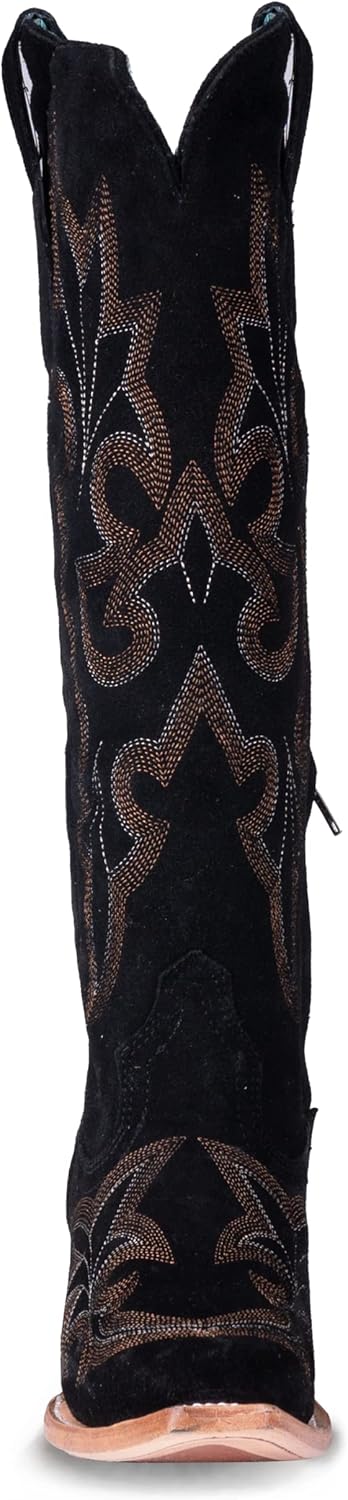 Corral Boots Womens Suede Embroidered Tall Snip Toe Casual Boots Knee High Mid Heel 2-3" - Black