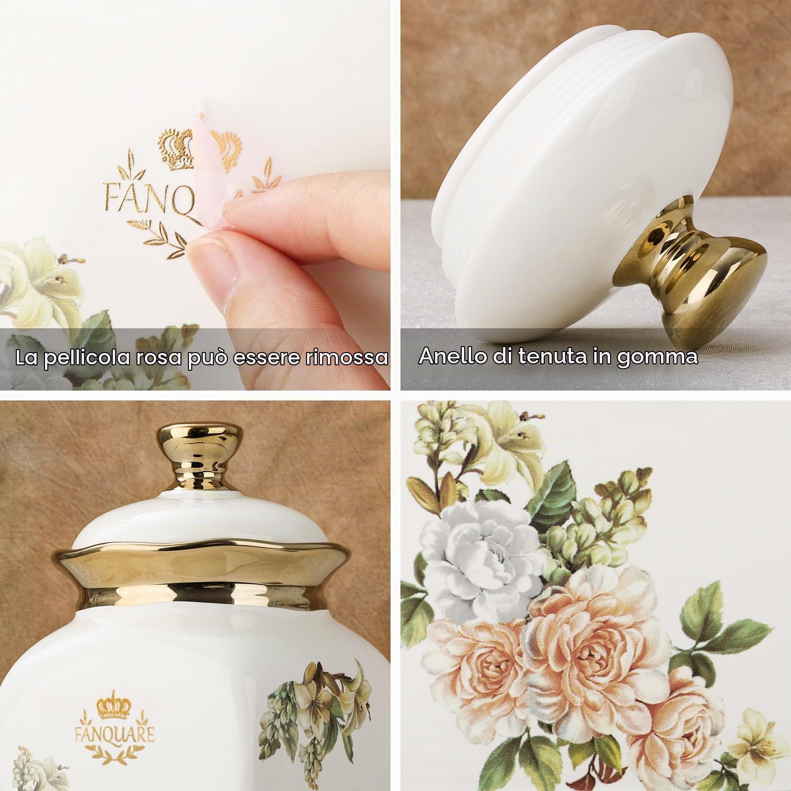 fanquare 3 Barattoli Vintage con Fiori e Coperchio, Tazze in Ceramica per Tè, Caffè, Zucchero, Contenitori Ermetici per Conservare gli Alimenti in Casa, in Cucina, Come Regali