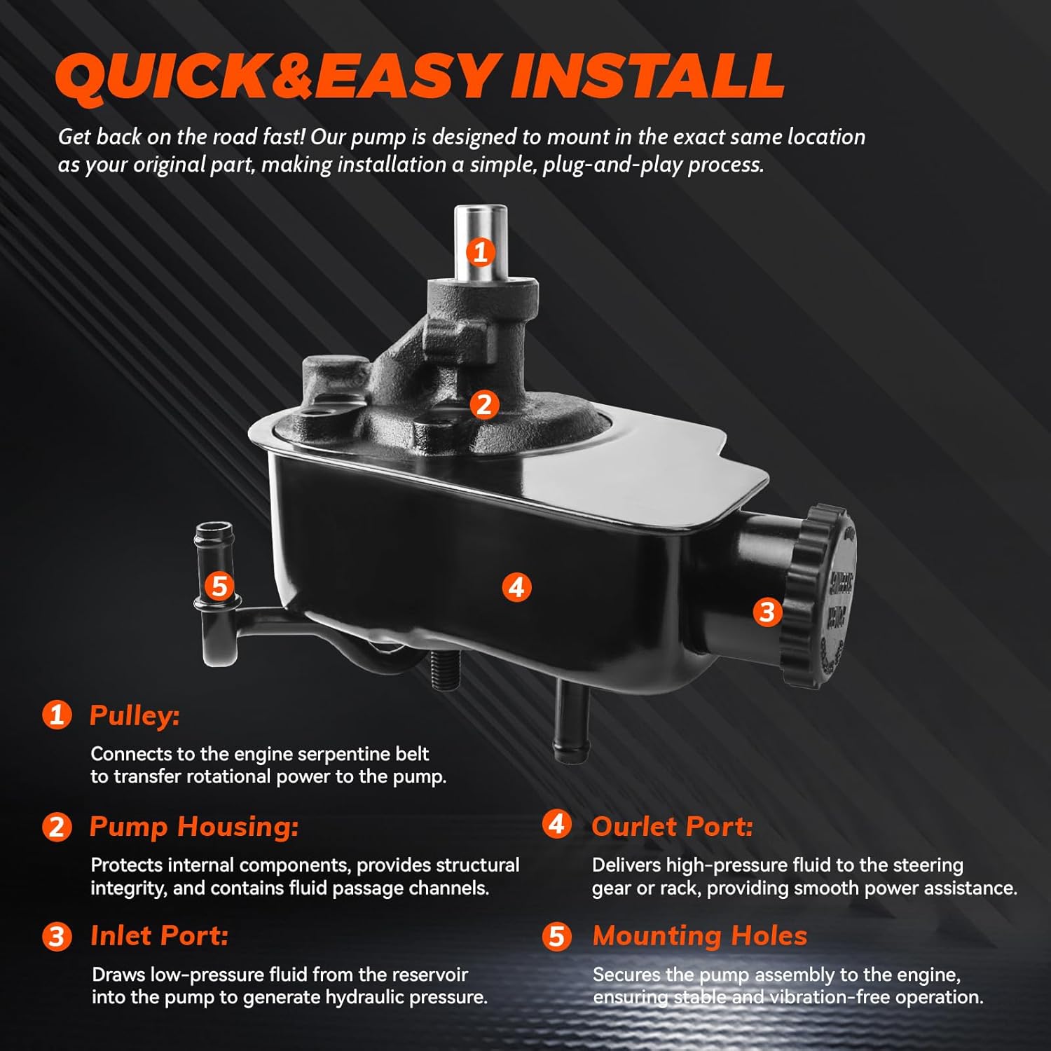 20-8757 Power Steering Pump with Reservoir Fit For Chevy 2001-2010 Silverado 2500 HD /01-10 G-MC Sierra 2500 HD, 07-10 Sierra 3500 HD (For V8-6.6L Diesel) OE# 731-2275 15234825 15267668