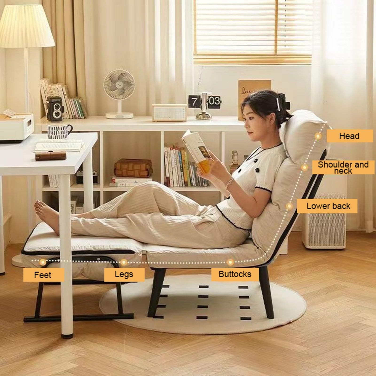 Poltrona Relax 2 in 1,Poltrona Salotto Imbottita Trasformabile in Lettino,con Schienale Reclinabile,Tessuto Tecnico,Struttura in Metallo per Soggiorno e Ufficio B,55cm