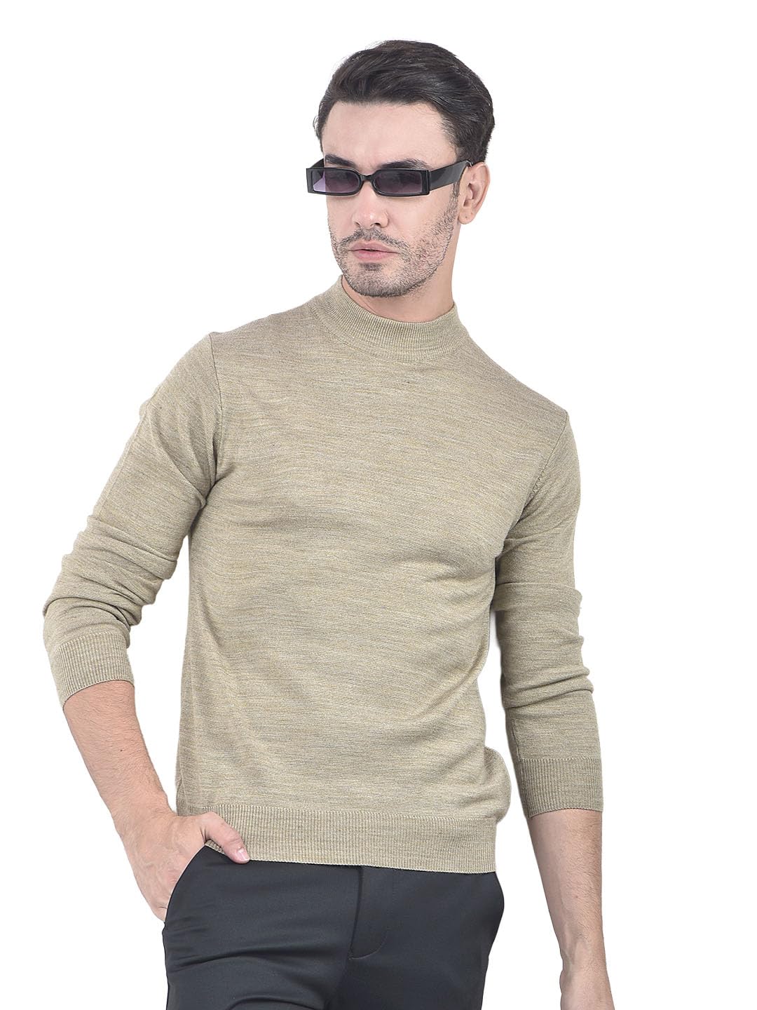 crimsoune club Men's Beige High-Neck Knitted Sweater-picture-21