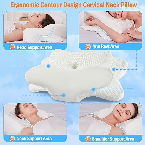 Miniatura 8 de Almohada cervical para el cuello, almohada para dormir de lado para aliviar el dolor, almohadas de espuma viscoelástica para dormir, almohada