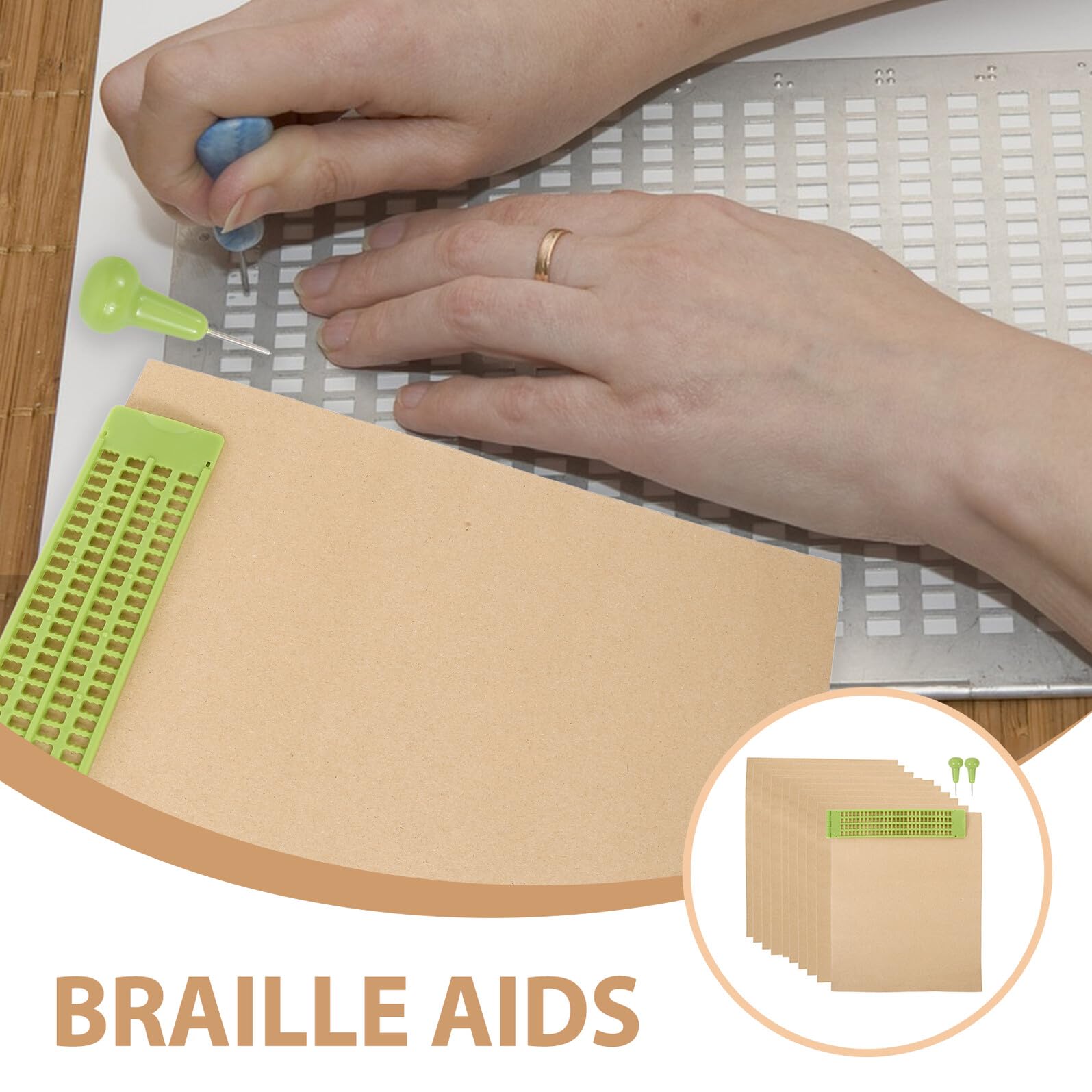 Mikikit Pizarra Braille de Plástico Ligera 4 Líneas 28 Celdas Lápiz y 20 Hojas de Papel para Escribir Braille, Suministros para Personas Ciegas, Adecuado para Aprendizaje y Uso Escolar