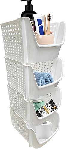 Skywin Contenedores de almacenamiento apilables de plástico para despensa, paquete de 4 contenedores apilables para organizar alimentos, cocina y