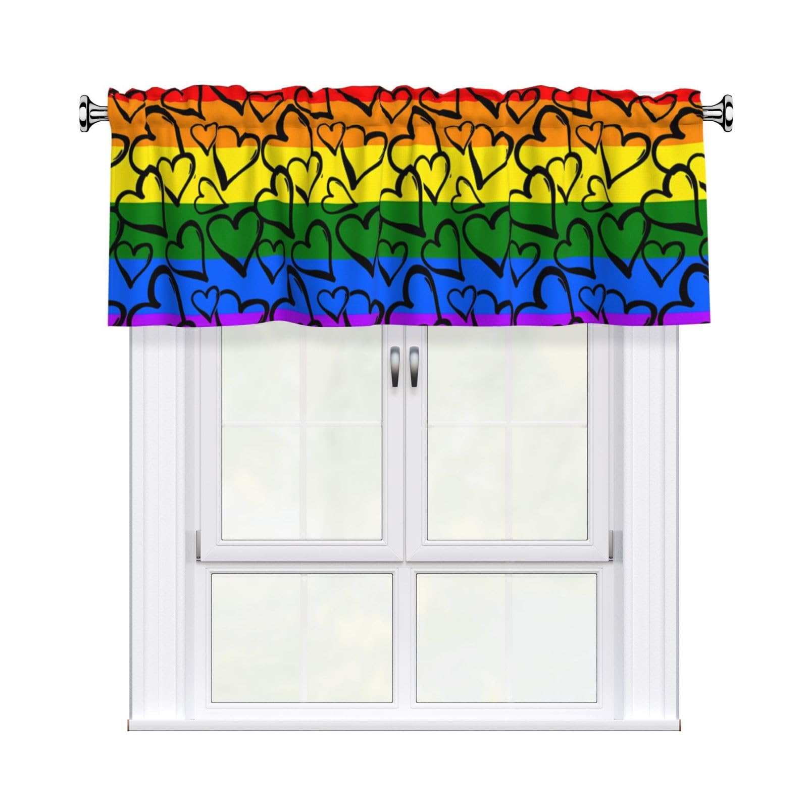 WHJSHOP Gay Pride Rainbow Pattern Prints Curtain Valance 54x18 Inch - Peach Skin Window Layer with Delicate Print, Filtered Light for Kitchen Use