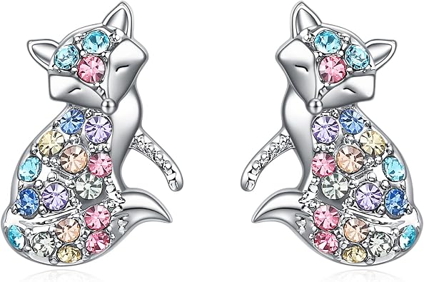 Horse/Cat/Axolotl/Dog/Dolphin/Turtle/Butterfly/T-Rex/Fox Stud Earrings Gifts for Women,Cute Colorful Crystal Animal Stud Earrings Cool Animal Lovers Gifts for Women