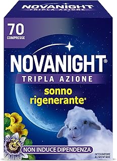 Novanight Tripla Azione Melatonina per Dormire, Integratori per Dormire, Disturbi del Sonno - Senza Glutine, con Melatonina, Escolzia, Passiflora, Melissa Non Induce Dipendenza (70 Compresse)