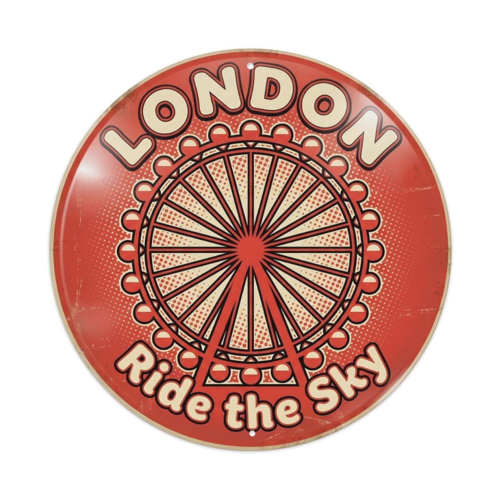 Retro Travel England London Ride The Sky Metal Tin Sign Plaque Wall Decor for Cafe, Club Bar, Office, Home Garden Metal Poster 8x12Inch