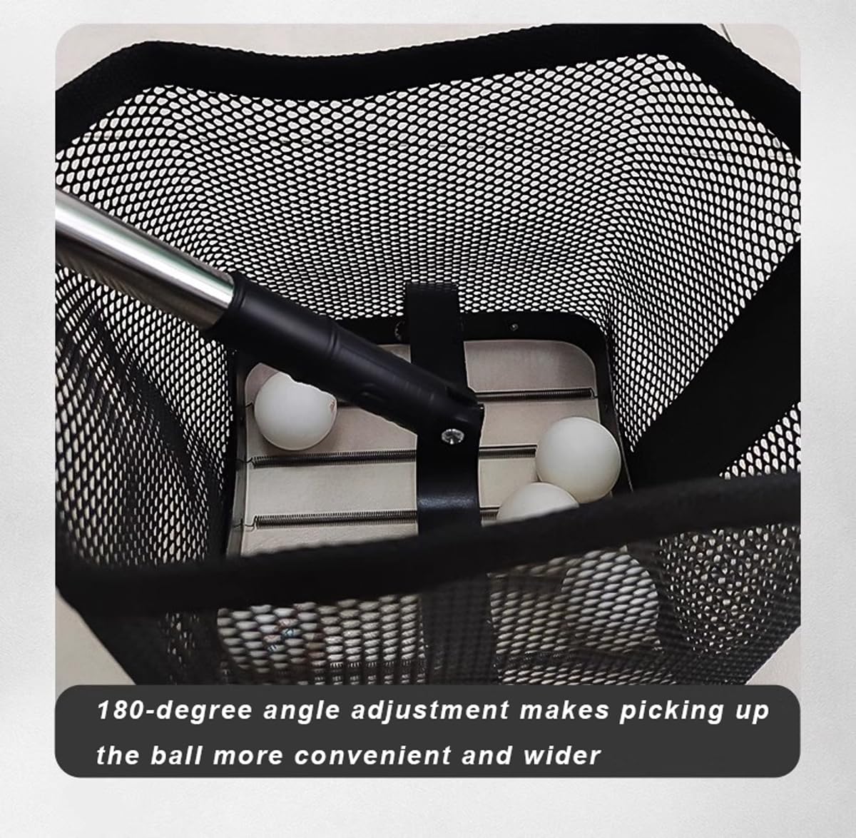 Recupero di palline da ping pong ad angolo regolabile con manico telescopico, tramoggia portatile per allenamento e uso in discoteca, strumento pieghevole in alluminio con custodia