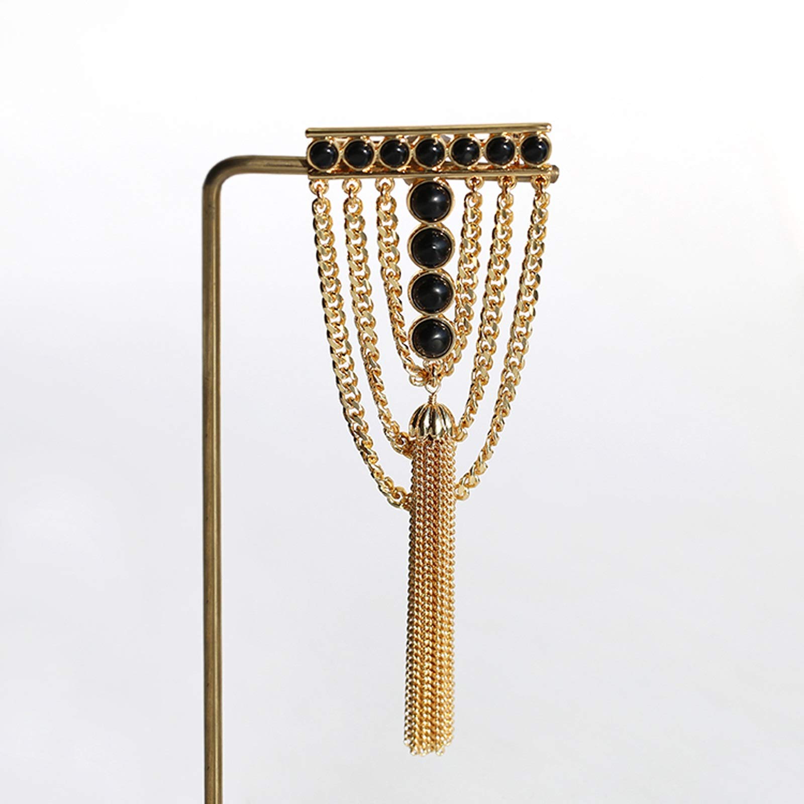 Broches para Mujer Broche, Broche de ágata Negra con Borla, Broche de Cadena Colgante, alfiler para Traje de Abrigo, Tachuelas para Camisa, Accesorios para Hombres y Mujeres, Broche