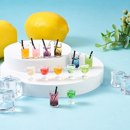 Miniatura 2 de Pandahall - 64 mini dijes de resina para botellas, bocados de resina, jugos de frutas, cerveza, copa de vino, dijes de vidrio con polvo de purpurina