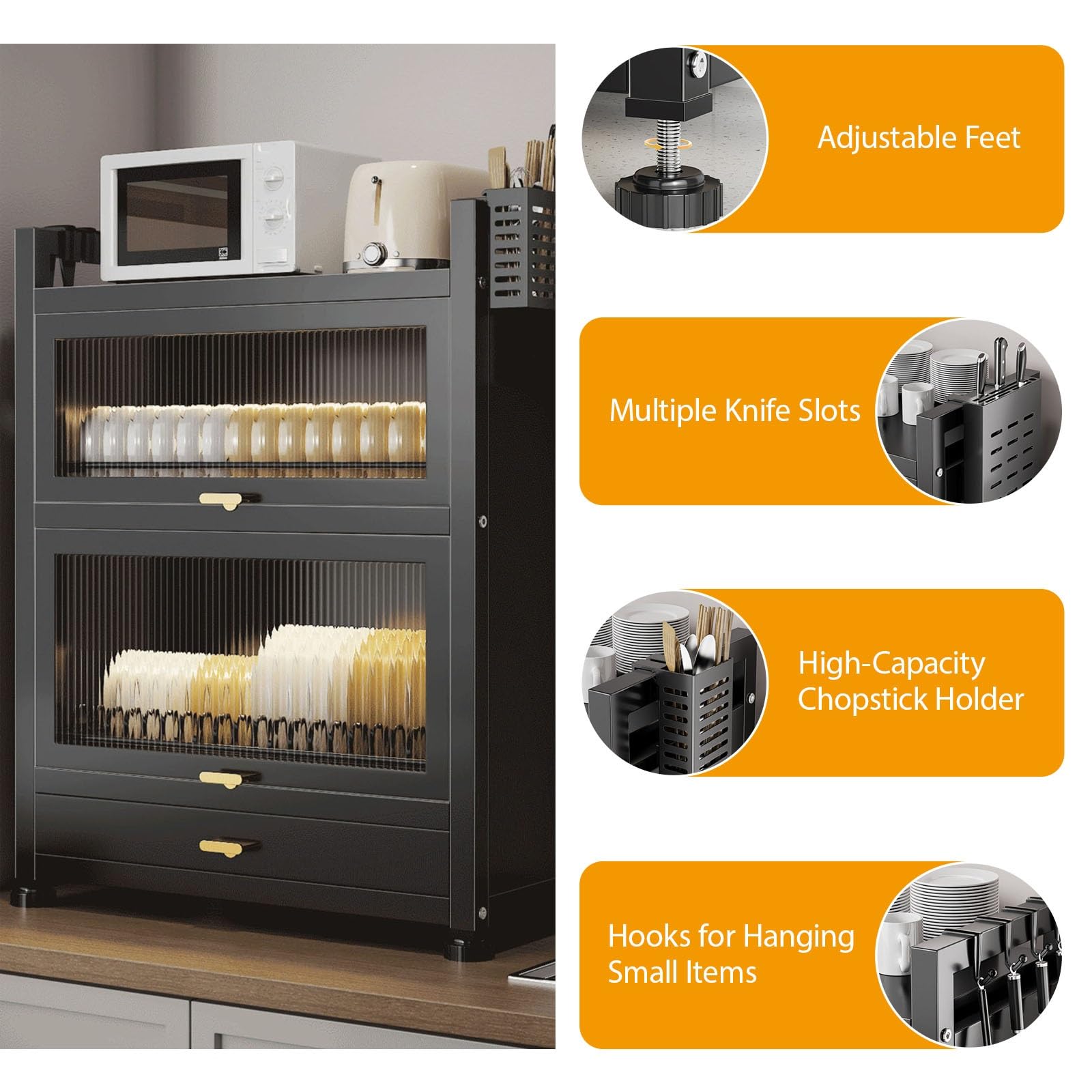 Organizador de fregadero de cocina con puerta abatible, estante de almacenamiento de 2 niveles, estante ajustable para platos, vasos, cuencos y cubiertos, organizador de cocina multifuncional