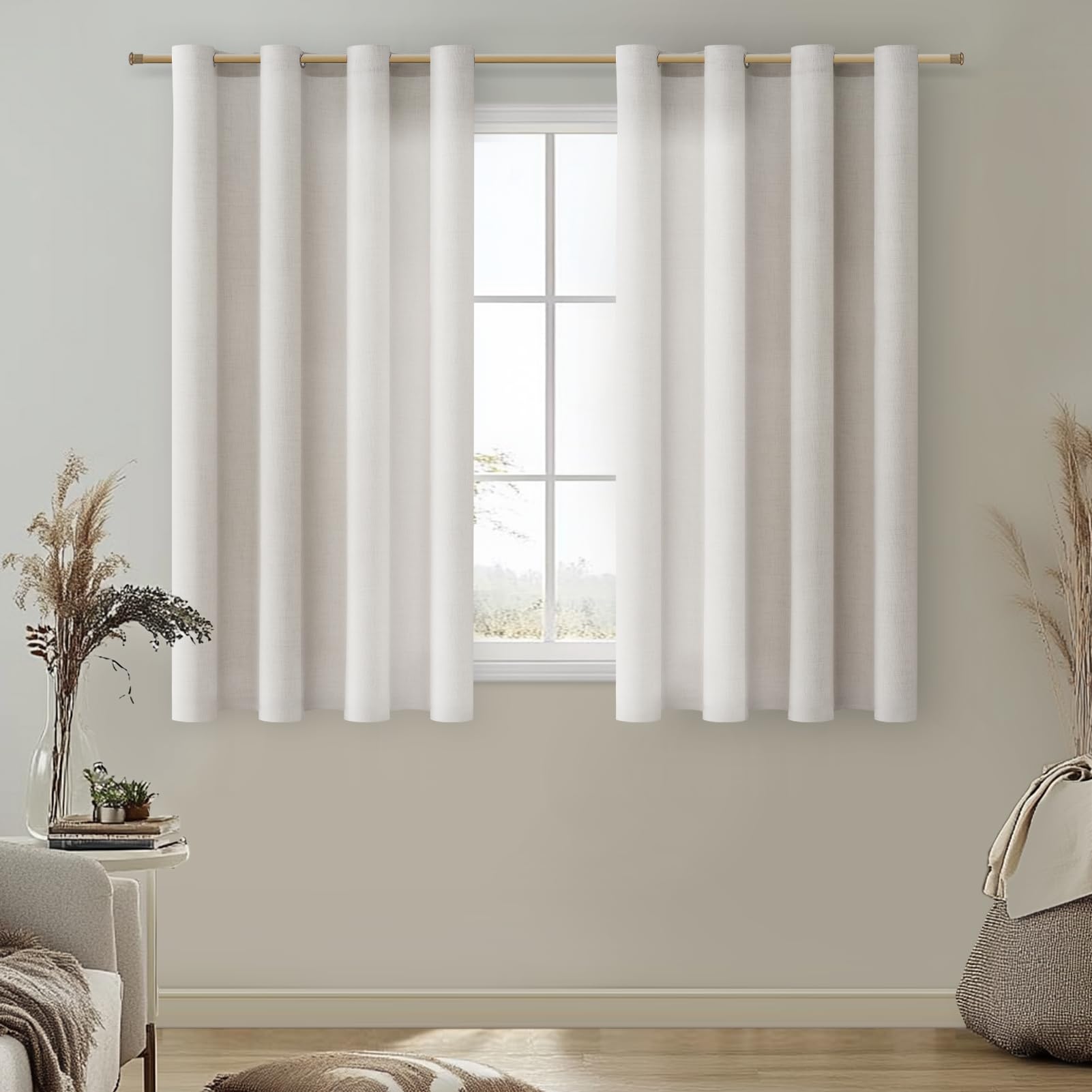 MRTREES Tenda Corta Semitrasparente da Interno 2 Pezzi, 140x122 CM, Elegante Tenda Lino Naturale per Finestre Camera da Letto Cucina Soggiorno Salotto Cameretta Bambini con Occhielli