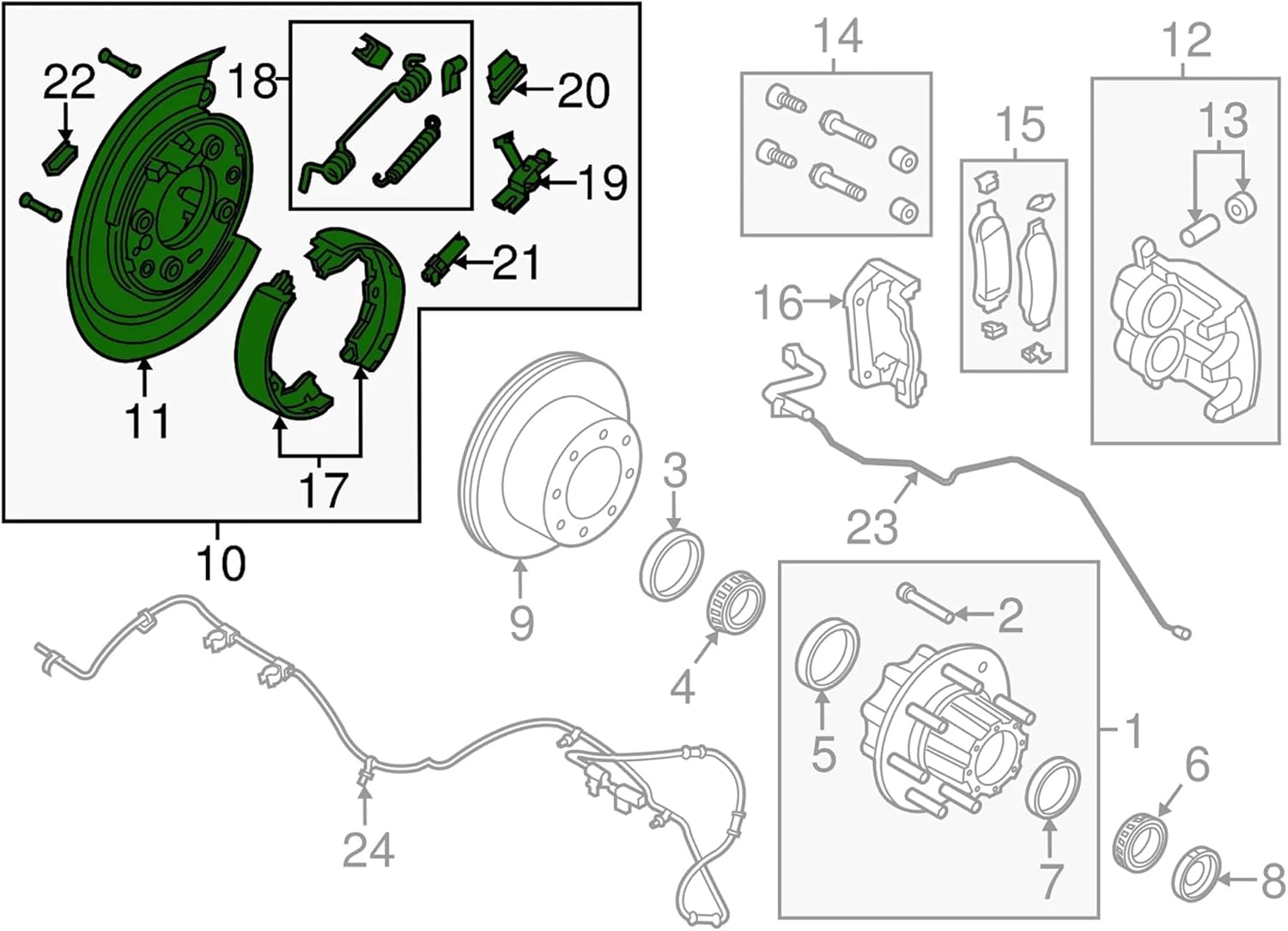 PartsFlow Rear Parking Brake Backing Plate Assembly (Pair) Compatible with Ford F250 F350 Super Duty 2005-2012, F450 F550 2011-2012, Replaces 926-272 926-273, Loaded with Shoes & Hardware