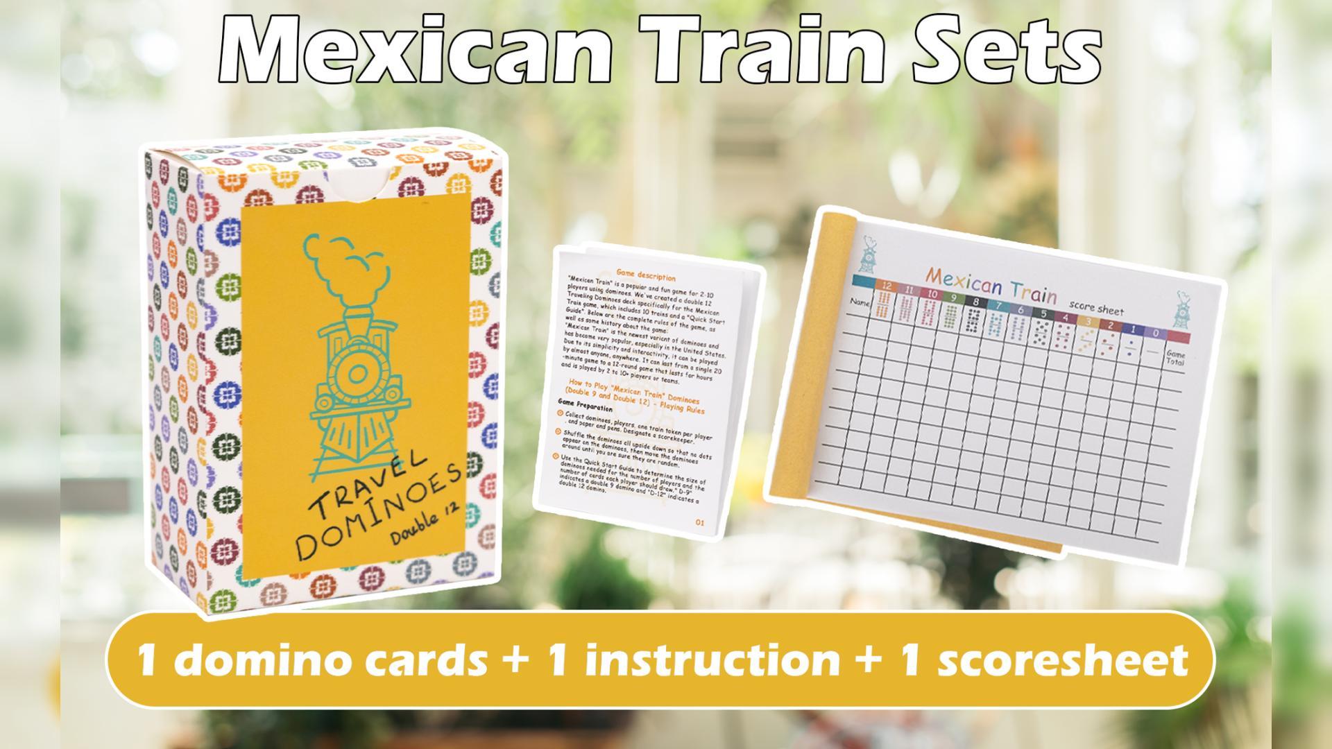 Engelhart - 250112 - Set Accessoires Domino Train Mexicain - 1 Gare en Bois + 8 Locomotives Métal + Bloc de Score pour 8 Joueurs - pour Dominos Mexicain
