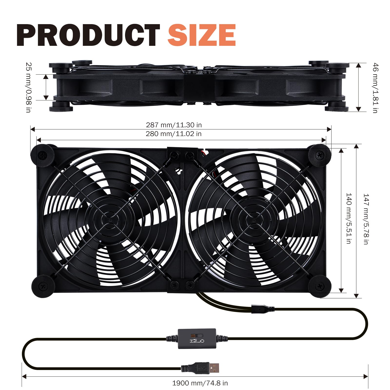 Ventola di raffreddamento silenziosa per router, 140 mm, con regolatore di velocità L/M/H a 3 gradi, DC 5 V, alimentazione USB, ventola di raffreddamento per router, modem, ricevitore, DVR
