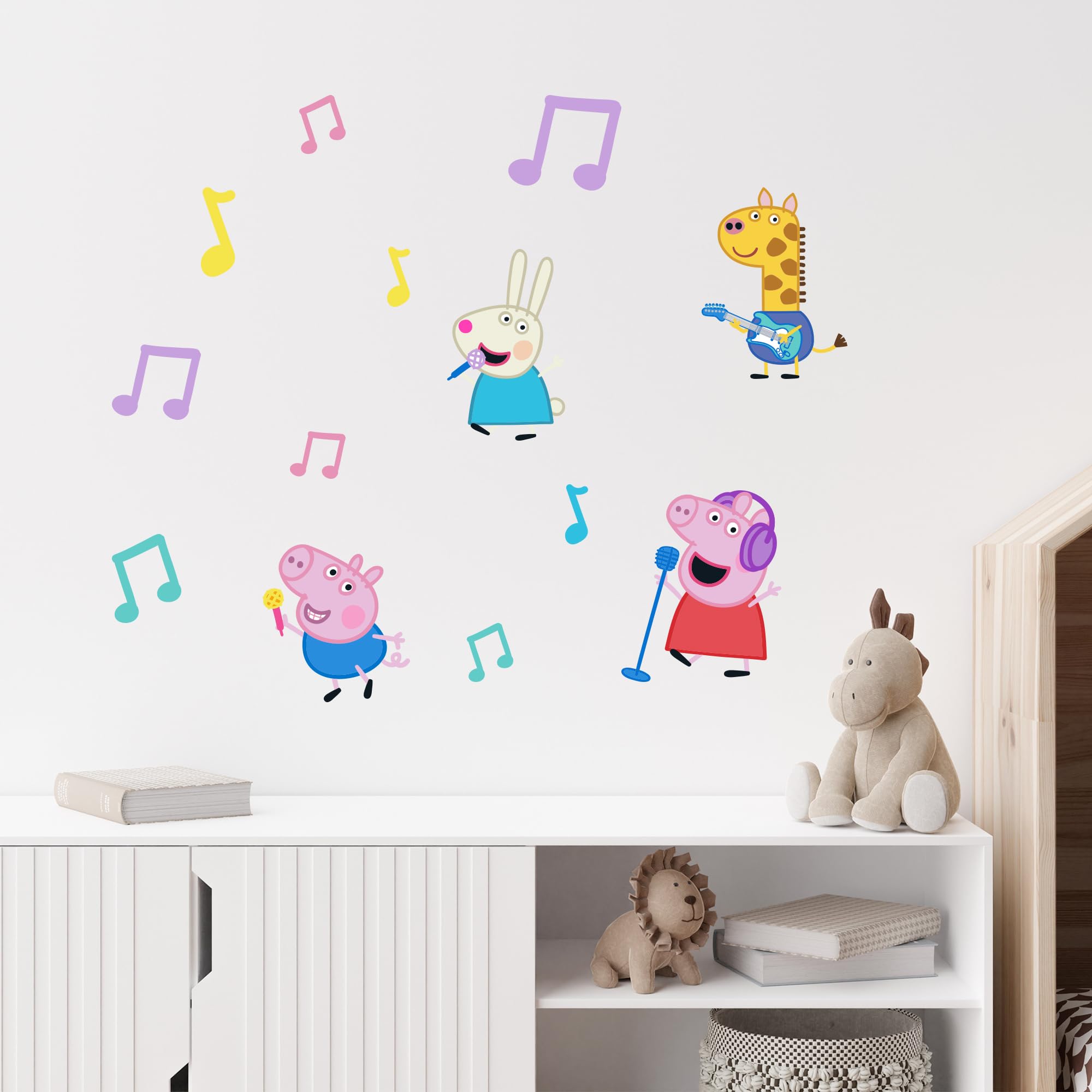 Themed Blue Peppa Pig Wall Sticker - Peppa Pig And Friends Playing Music Set Wall Decal Kids Art (60Cm Width X 30Cm Height)