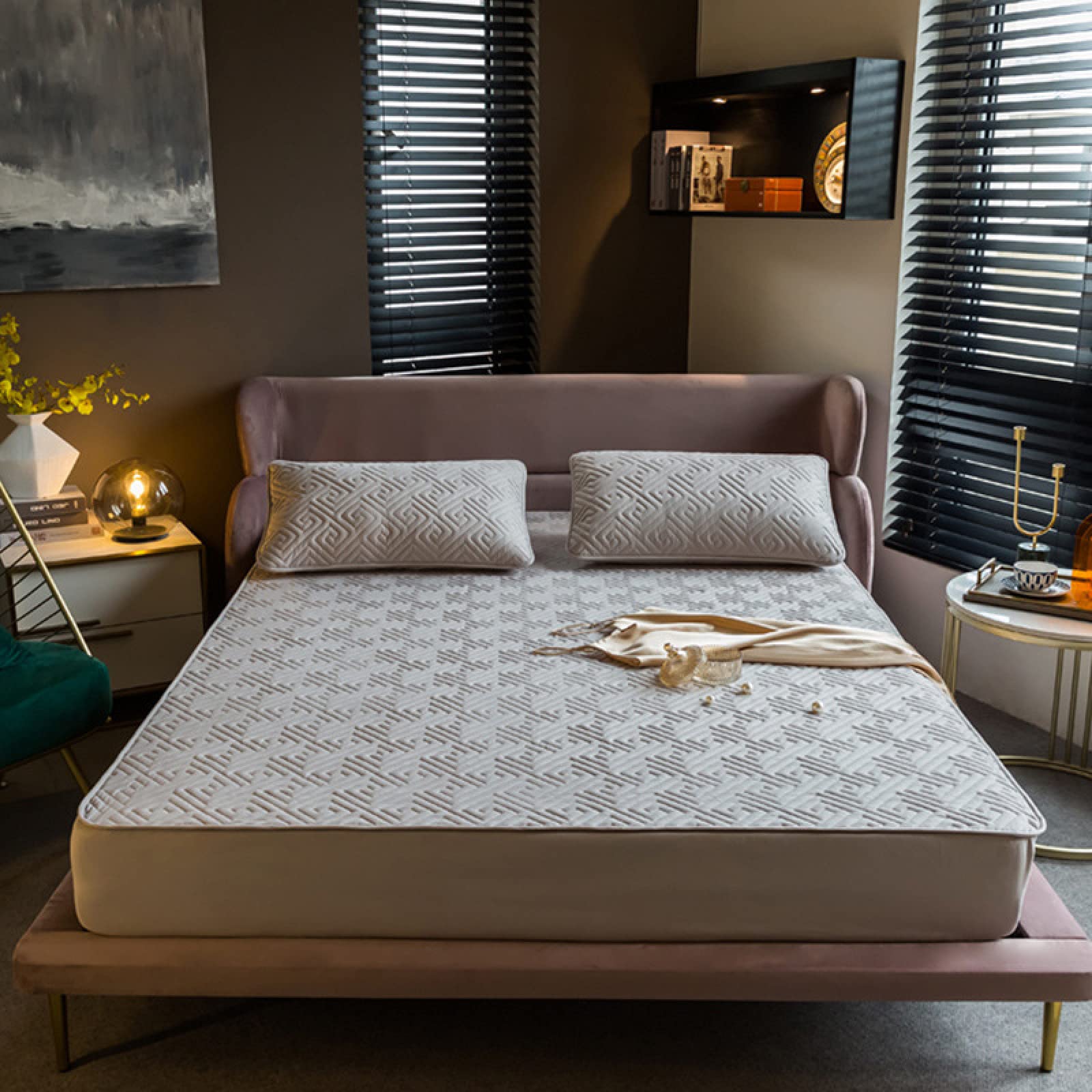FCLDESHOP Confortable et Respirant Housse Matelas,Drap-Housse matelassé de Couleur Unie, sur-Matelas avec Poche Extra Profonde pour Chambre à Coucher, hôtel, Gris 1,180 x 200 cm + 40 cm