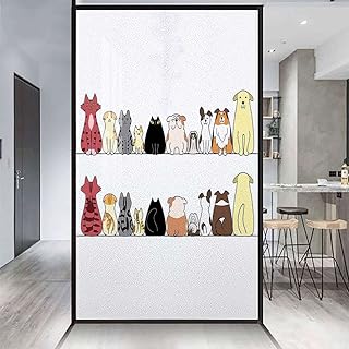 Magenta Blue and Black Window Film Privacy Window Film Frosted Glass Film Pet Lovers Art Print Window Film Privacy Frosted Stained Glass Cats and Dogs 35.4Wx59L-inch