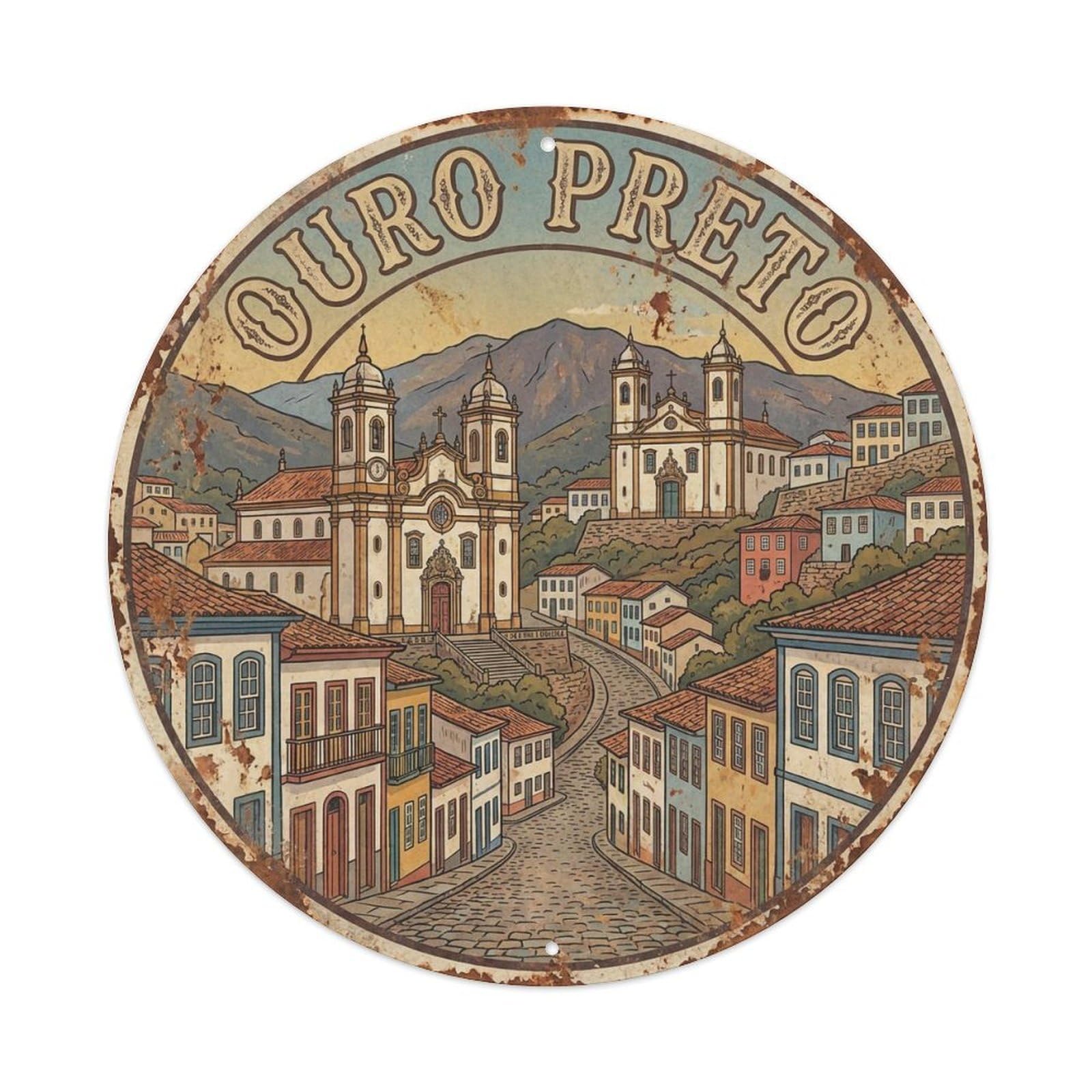 Travel Retro Brazil Ouro Preto Vintage Metal Tin Sign Plaque Wall Decor for Cafe, Club Bar, Office, Garden Metal Poster 8x8Inch