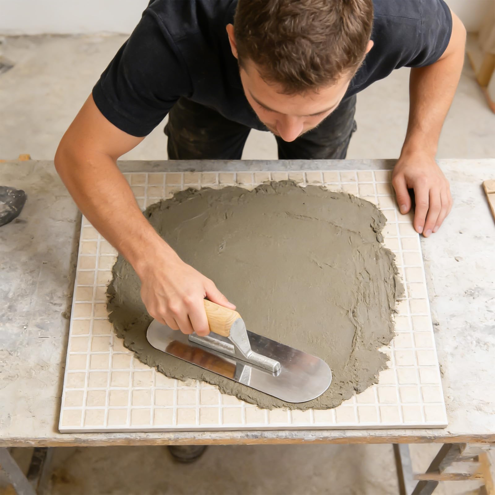 Ensemble de 3 truelles de lissage, truelles à plâtrer, acier inoxydable avec manche en bois, truelle de lissage surface plâtrer, outil de plâtrage pour la finition des murs et des sols