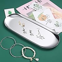 Vista 4 de Paquete de 2 bandejas ovaladas plateadas, bandeja de joyería de acero inoxidable, bandeja de baño, bandejas para cosméticos de maquillaje, bandeja