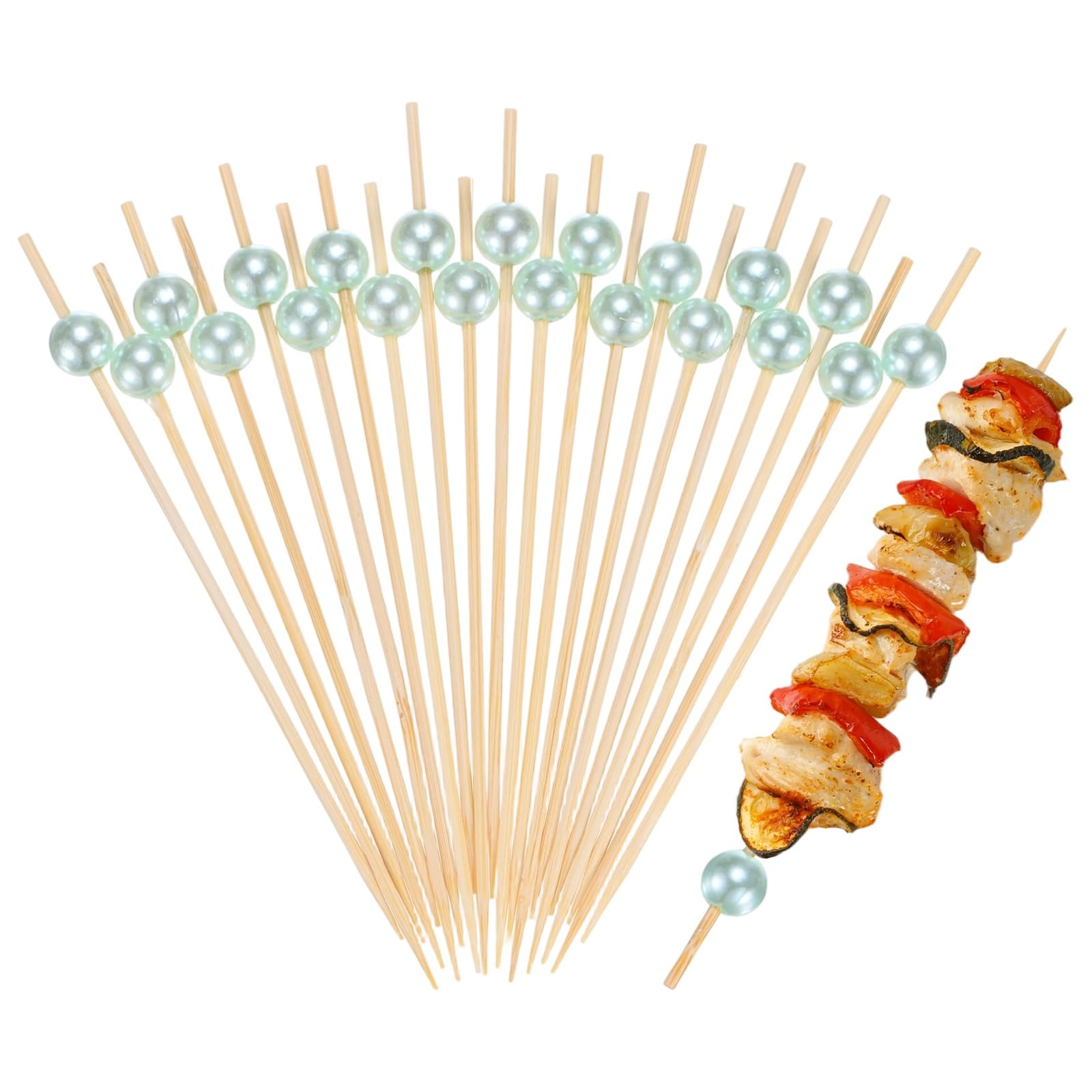 M METERXITY 100-Pack Cocktail Picks 4.7 in Bamboo, Blue, Faux Pearl