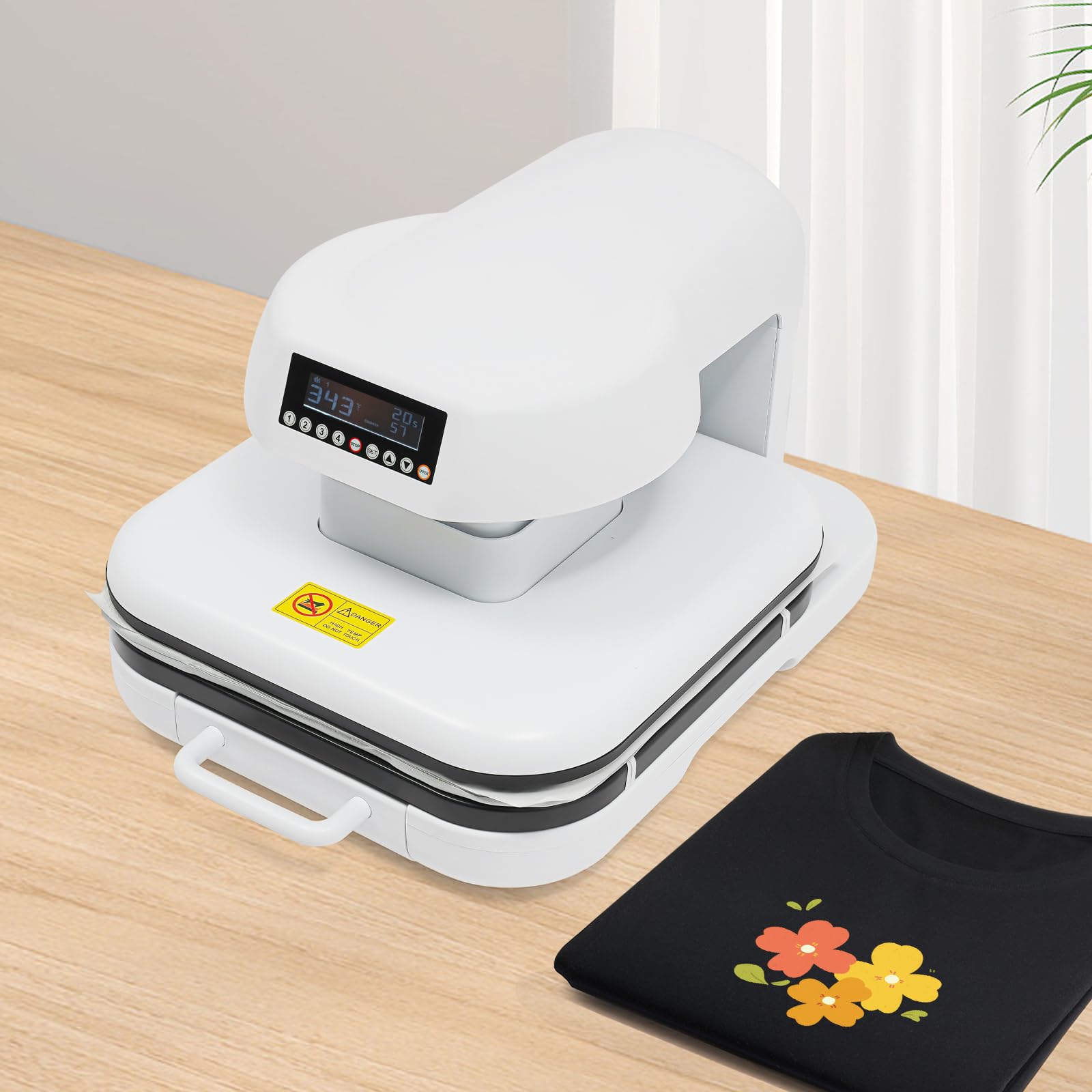 Prensa de transferencia de 1600 W, 0 – 200 ℃, prensa térmica automática para HTV, sublimación 0 – 999s, prensa de calor automática con 4 espacios de almacenamiento y placa de calentamiento