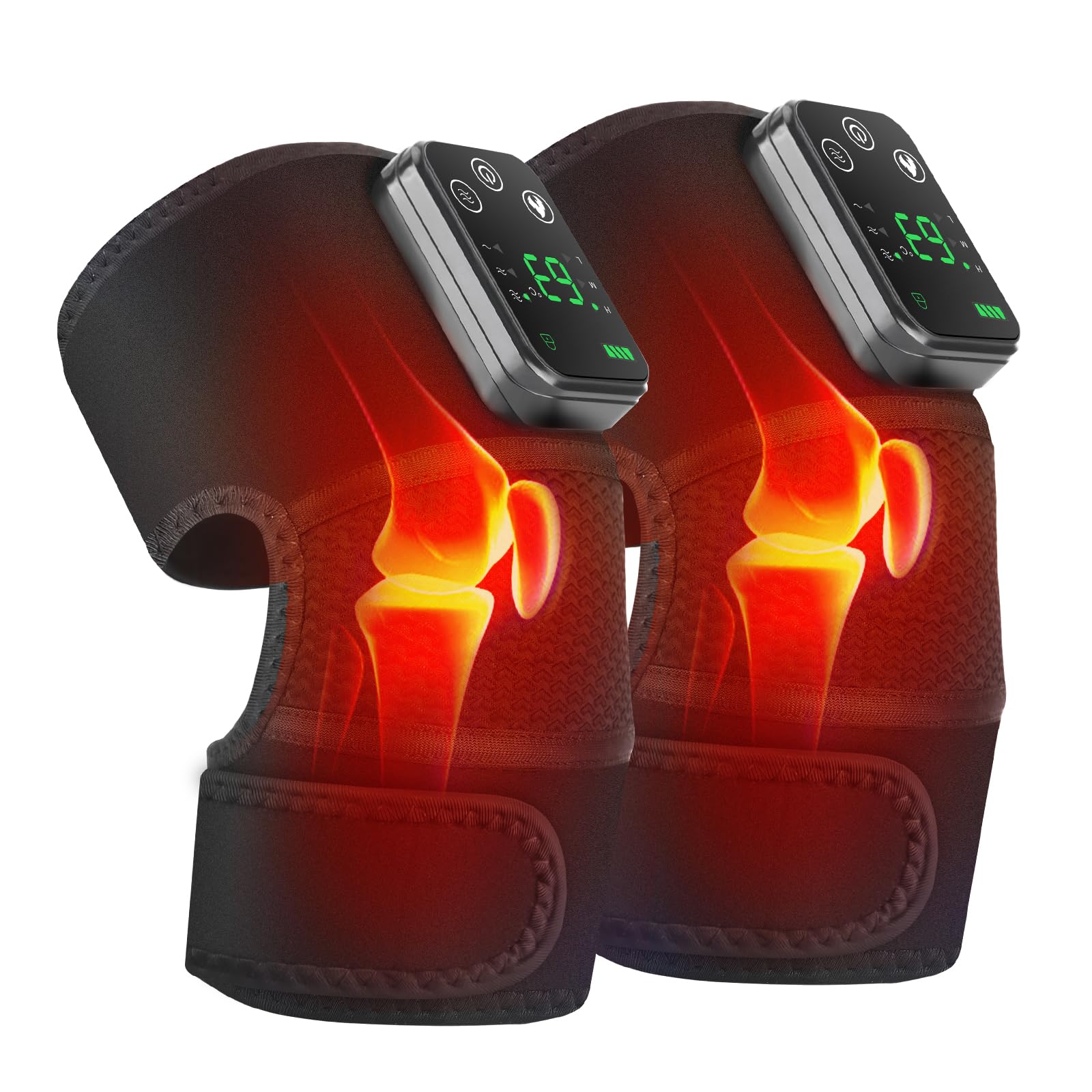 Kabelloses Kniemassagegerät mit Wärme und Vibration, Knieheizkissen für Knie, beheizte Kniebandage, beheiztes Kniemassagegerät, beheizte Kniewickel, elektrische Kniemassage Schwarz, 2 Stück