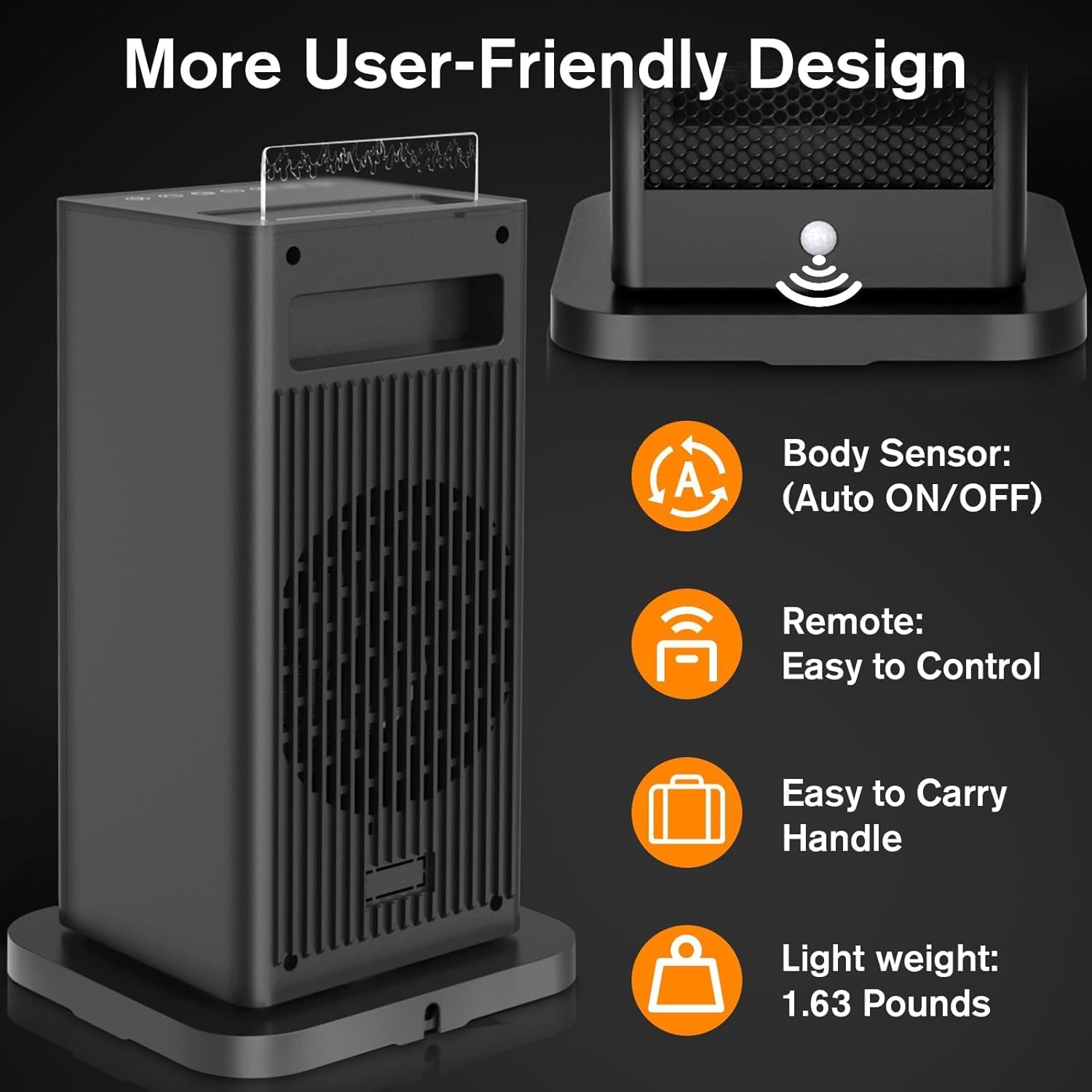 Space Heaters for Indoor Use,1500W PTC Space Heater Large Room,2s Fast Heating Heater with Sensor Humidifier 3D Flame Effect Oscillating,Heater for Bedroom,Office Medium