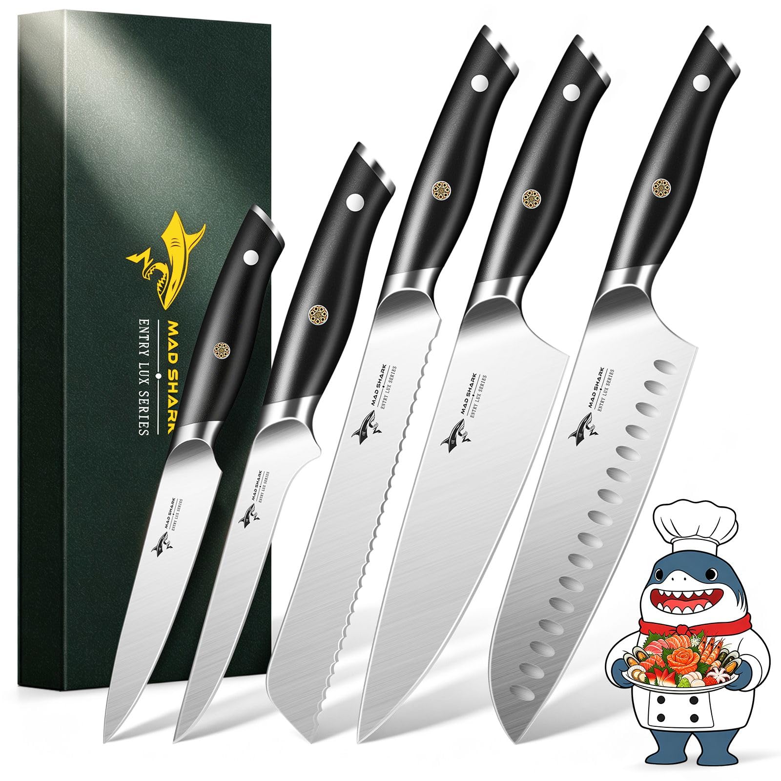 MAD SHARK Kitchen Knife Set, 5PCS Chef Knife Sets with Ergonomic Handle