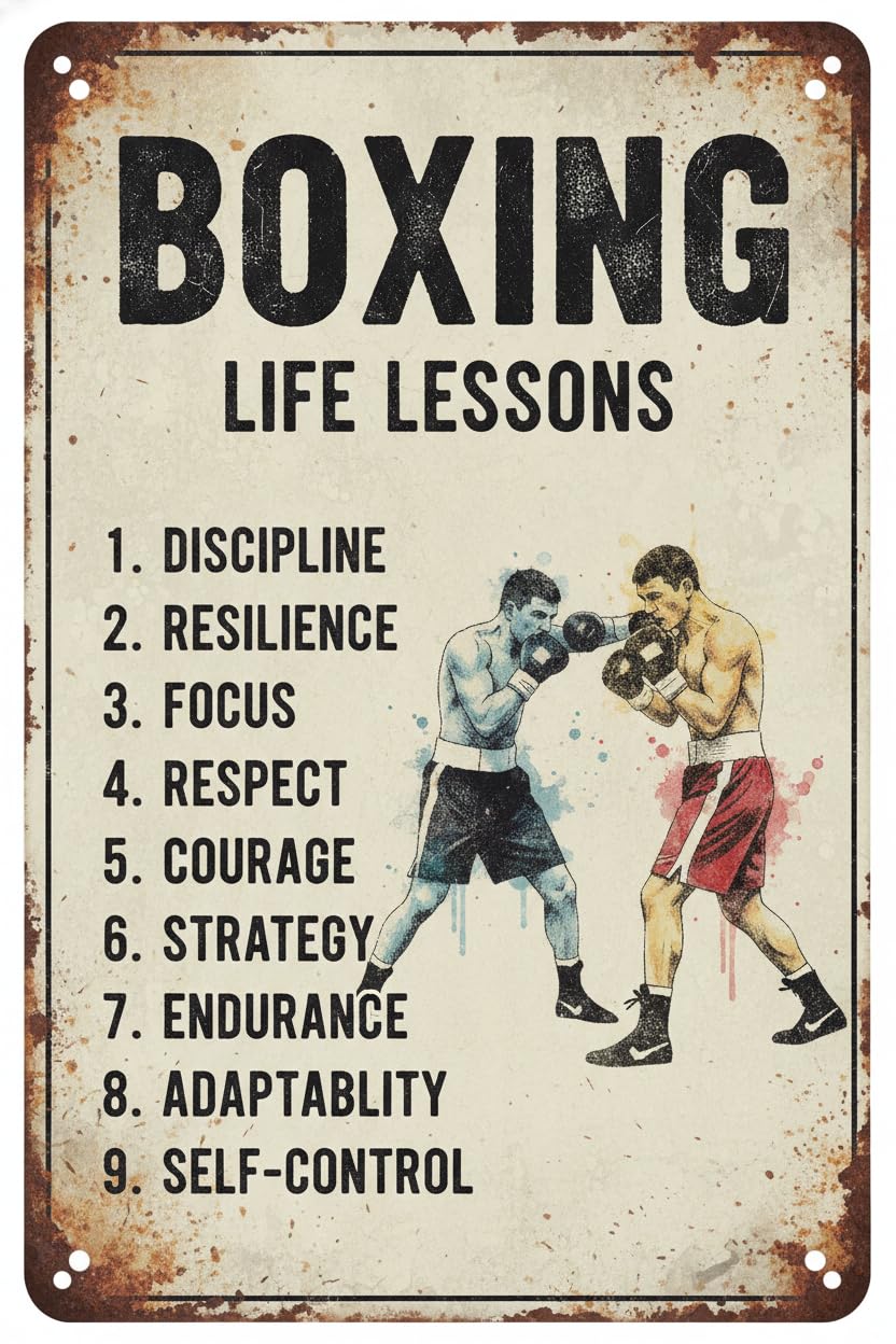 Inspirational Boxing Life Lessons Tin Sign, 8x12 Inch