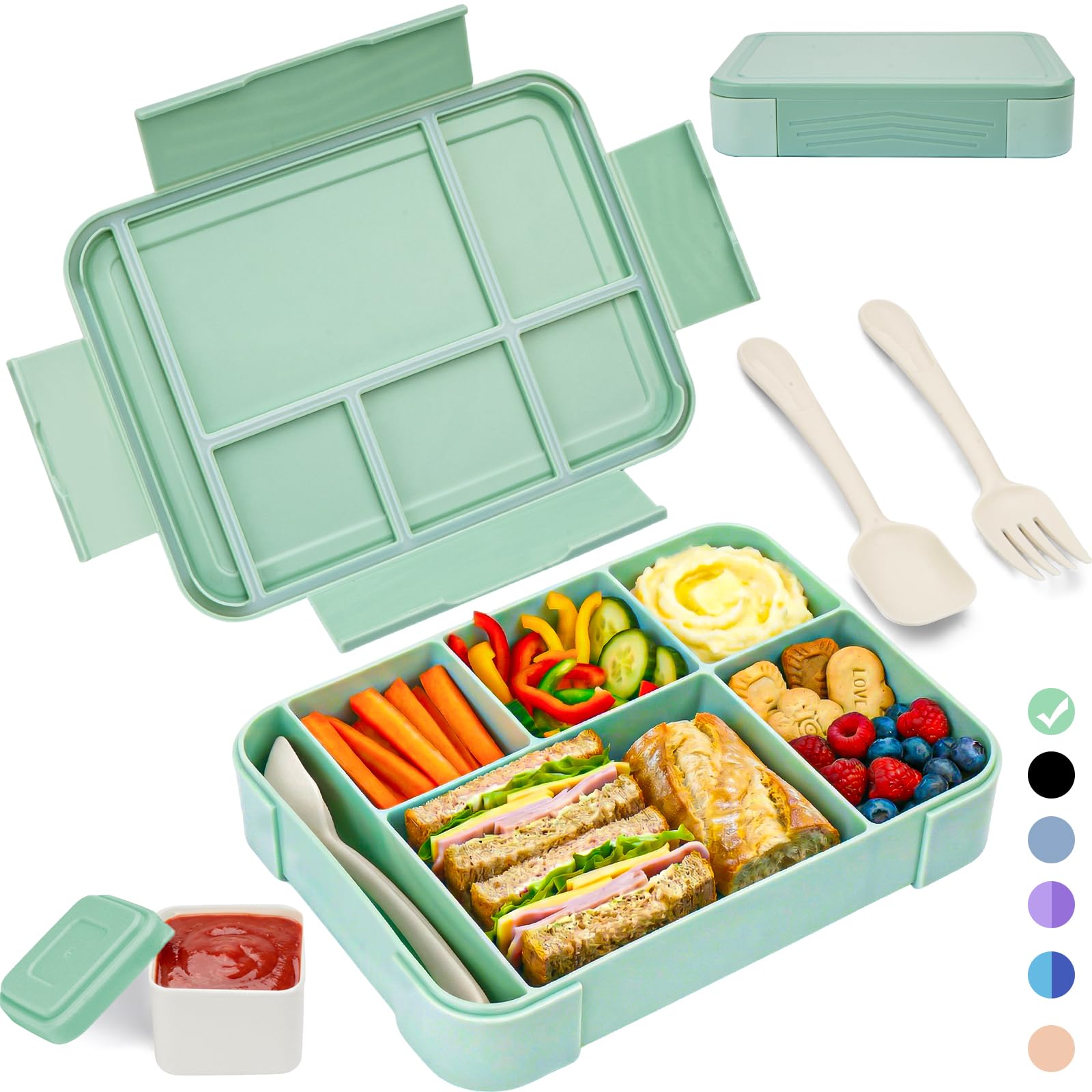 BIBURY Brotdose Kinder mit Fächern, Bento Box Kinder, Lunchbox 1300ml