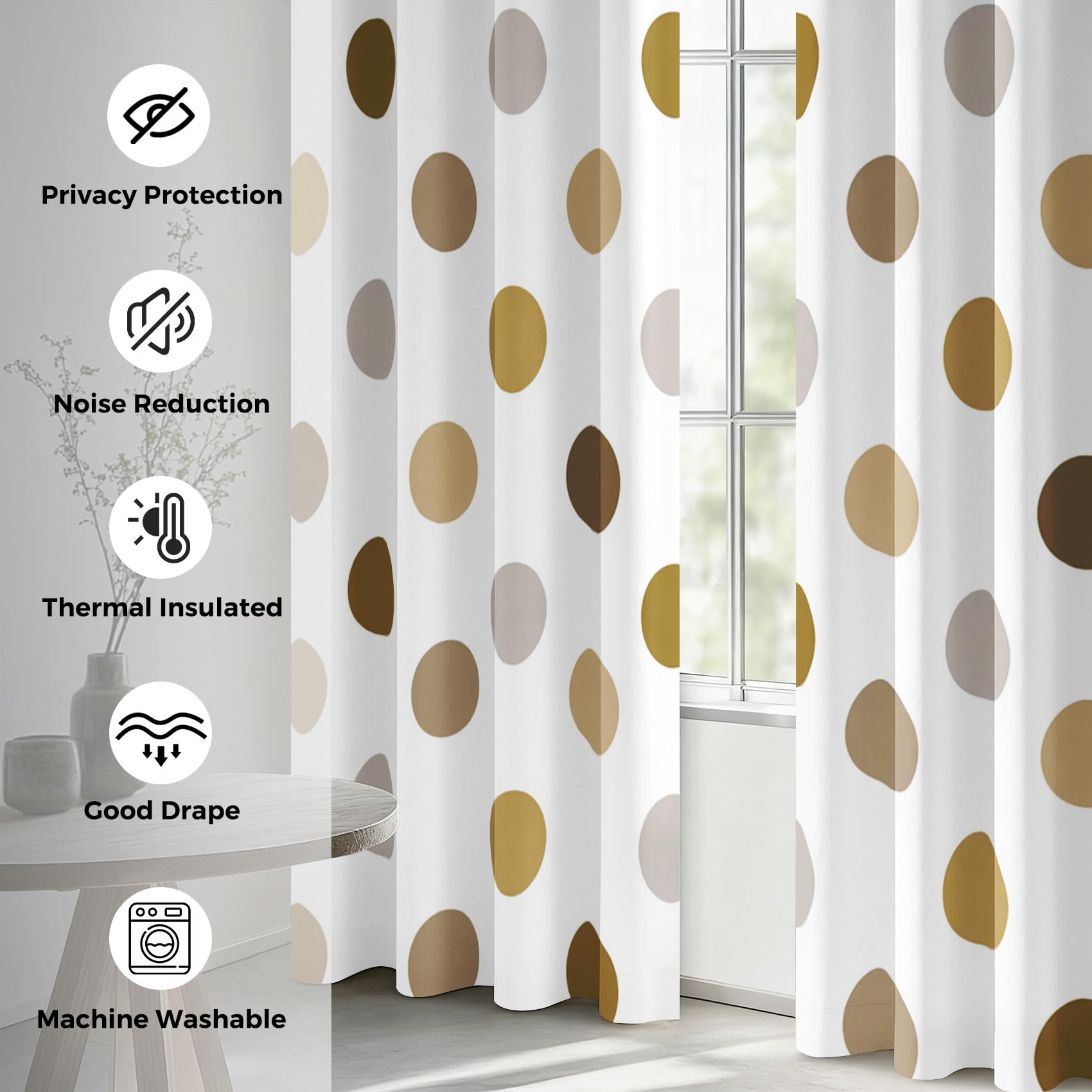 Generisch Blickdichte Vorhänge Punkte Gardinen mit Ösen für Wohnzimmer Schlafzimmer, Punkte Geometrie Deko, Thermo Verdunklungsvorhänge 2er Set, H 183 x B 117 cm X&-135