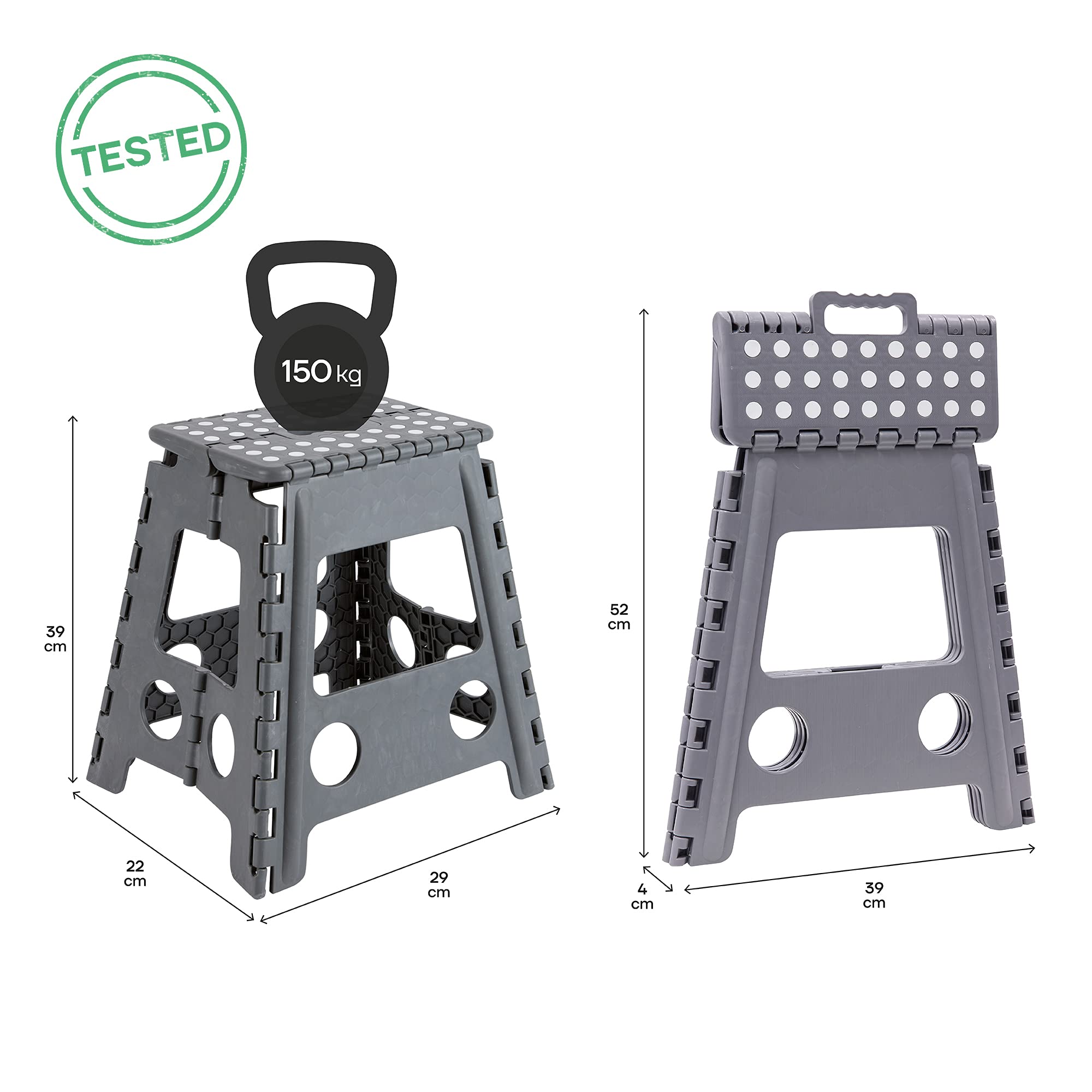 Tabouret Pliant ARREGUI 39 Cm – Ultra-stable 150 Kg, Idéal Cuisine, Salle De Bain & Camping !