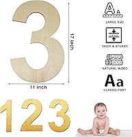 Vista 2 de HILAZA Tablero grande de madera de 17 pulgadas con número 3, 1/4 de pulgada de grosor, sin terminar, de madera en blanco, para decoración de pared