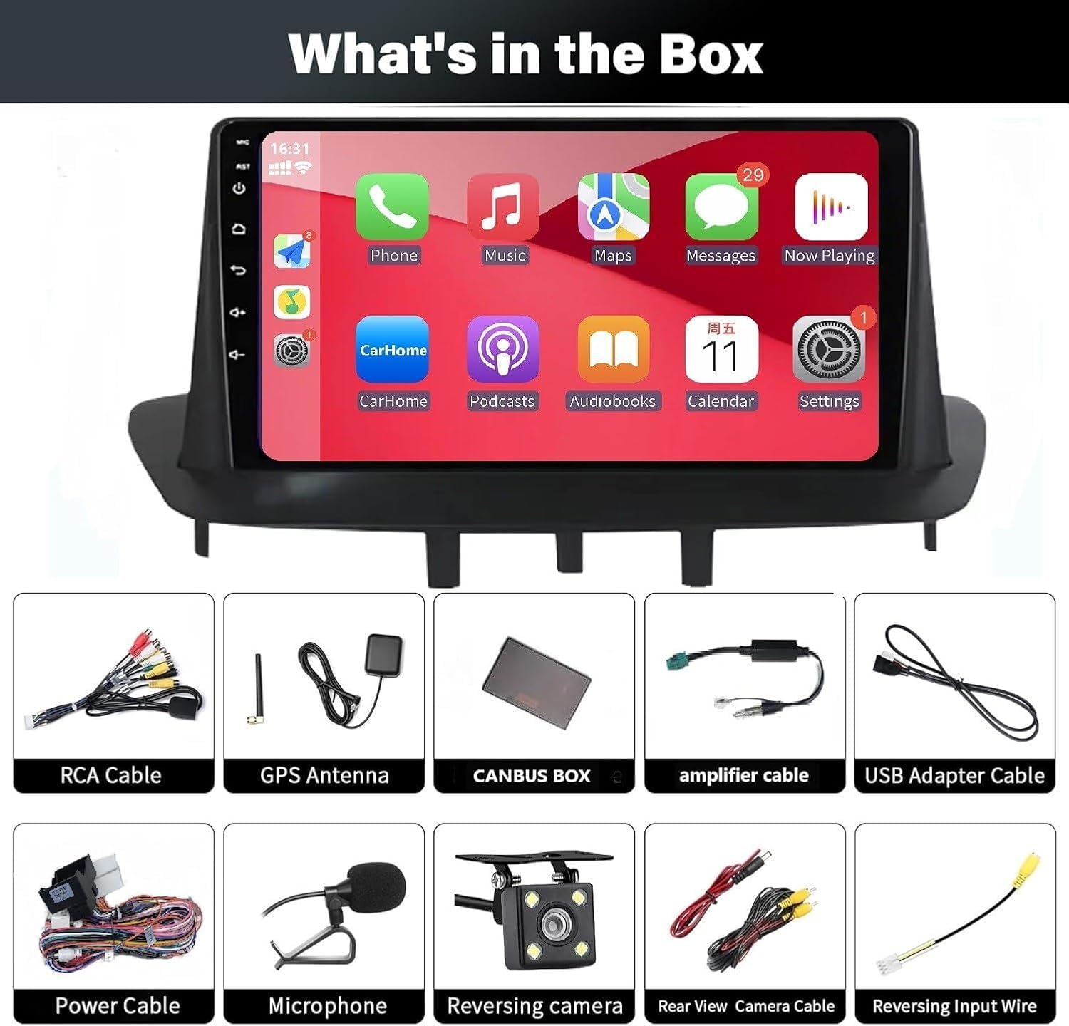 Autoradio Renault Megane 3 2008-2014 con Android Auto y CarPlay Inalámbrico 9" Pantall Radio Coche Bluetooth Estéreo iOS Android con FM GPS Navegación USB Cámara Trasera Mic Reproductor Multimedia — view 6