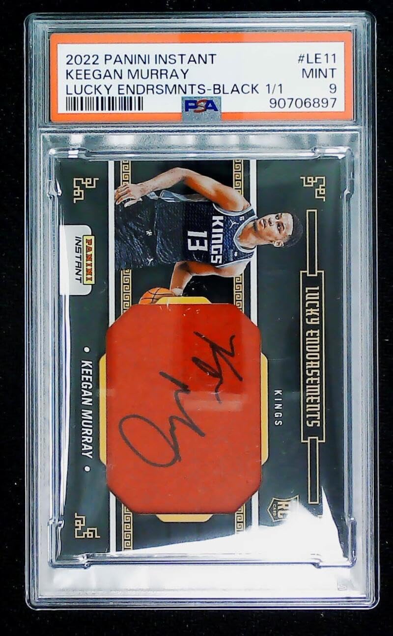2022-23 Panini Instant Lucky Endorsements Autograph #LE-11 Keegan Murray RC Rookie AUTO 1/1 Kings Basketball Trading Card Graded PSA 9 (MINT)
