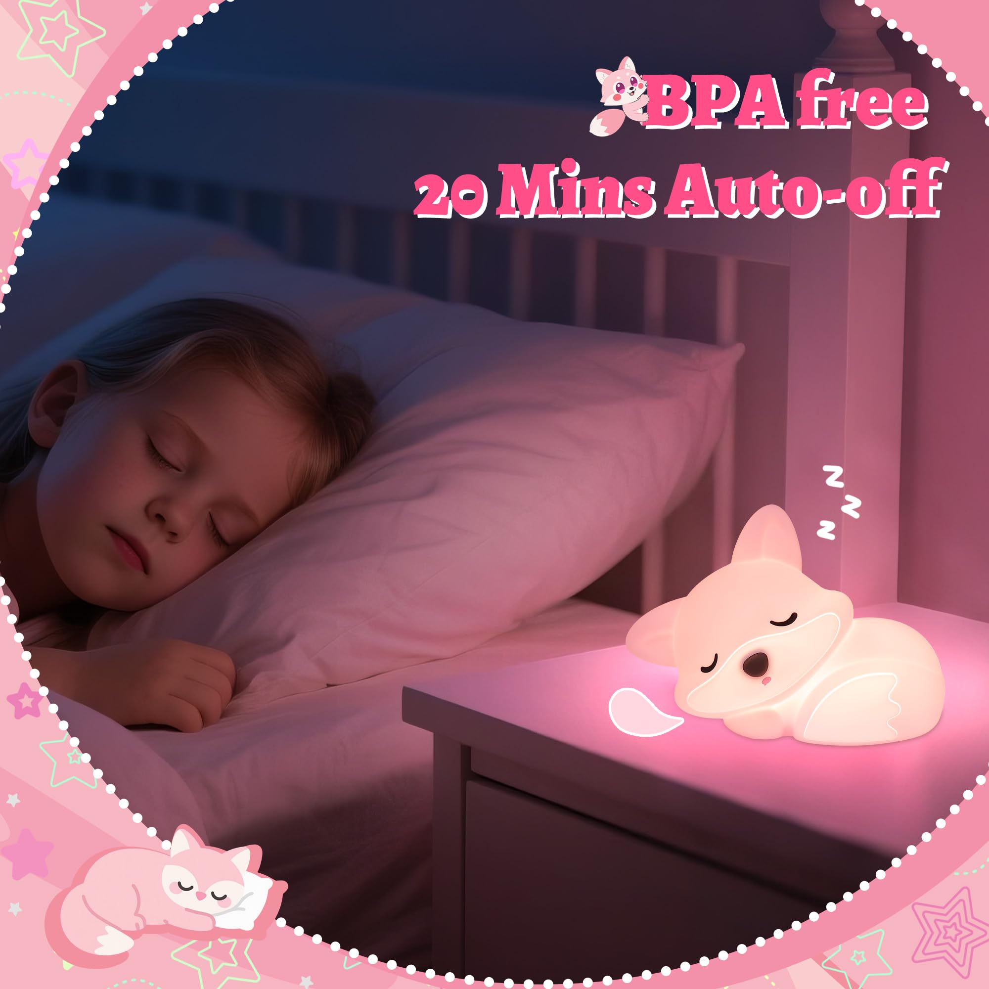 Luce Notturna LED A Batteria In Silicone Morbido, Simpatica Mucca Rosa Per Camera Bambini - 4