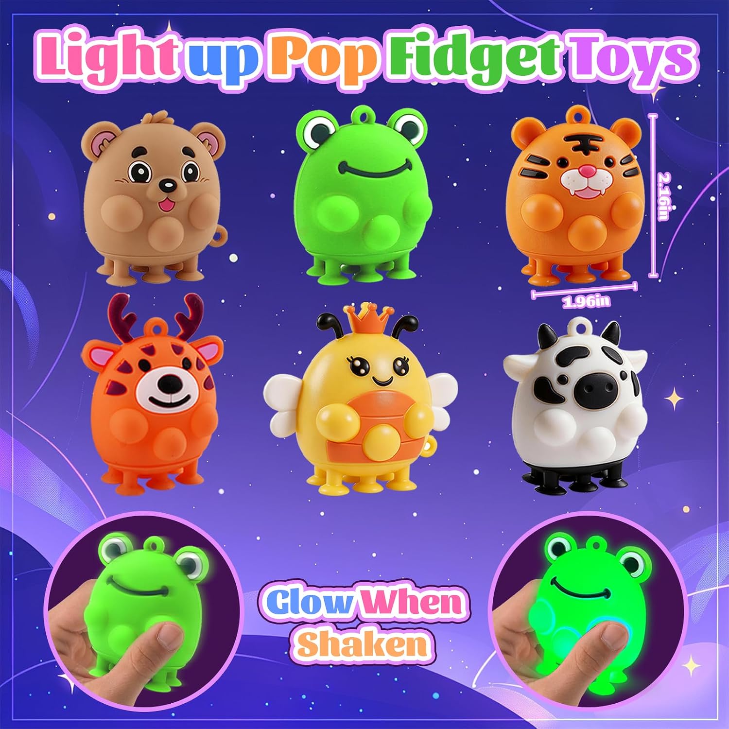 6 Pack Light Up Animal Suction Pop Bath Toys, No Hole Bath Toys for Toddlers, Silicone Suction Fidget Toys for Sensory Fun, Travel Toys for Kids, Airplane, Car Rides & Road Trips thumbnail