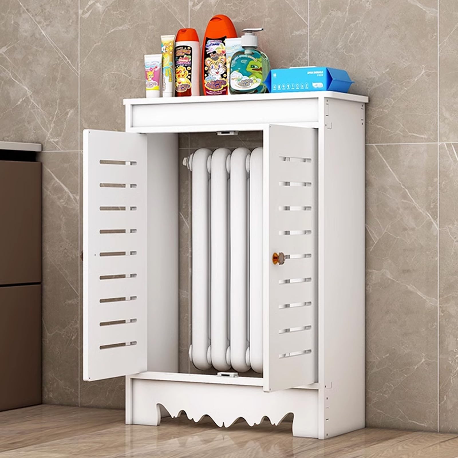 Cubierta de radiador con estante y dos puertas armario calefactor de suelo de 60x80x20 cm
