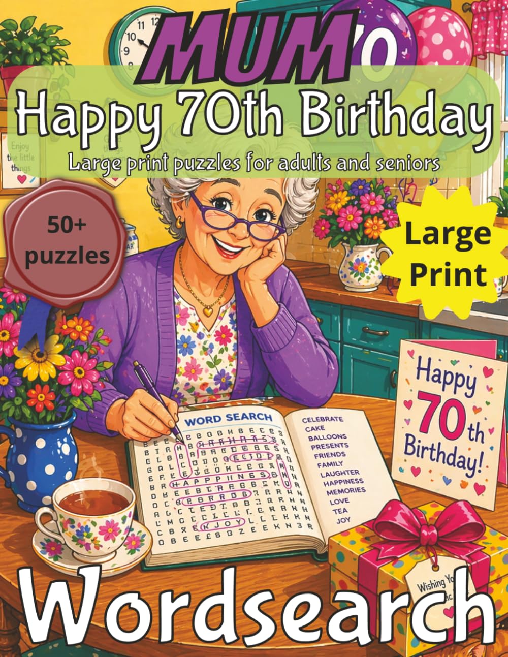 Happy 70th Birthday Mum Word Search: 70th Birthday Gift Mum | Gifts for Women | Present for Senior | 70 Year old Gift | 70th Gift for Women | ... Print | Fun Gift Elderly | Mum 70th Present