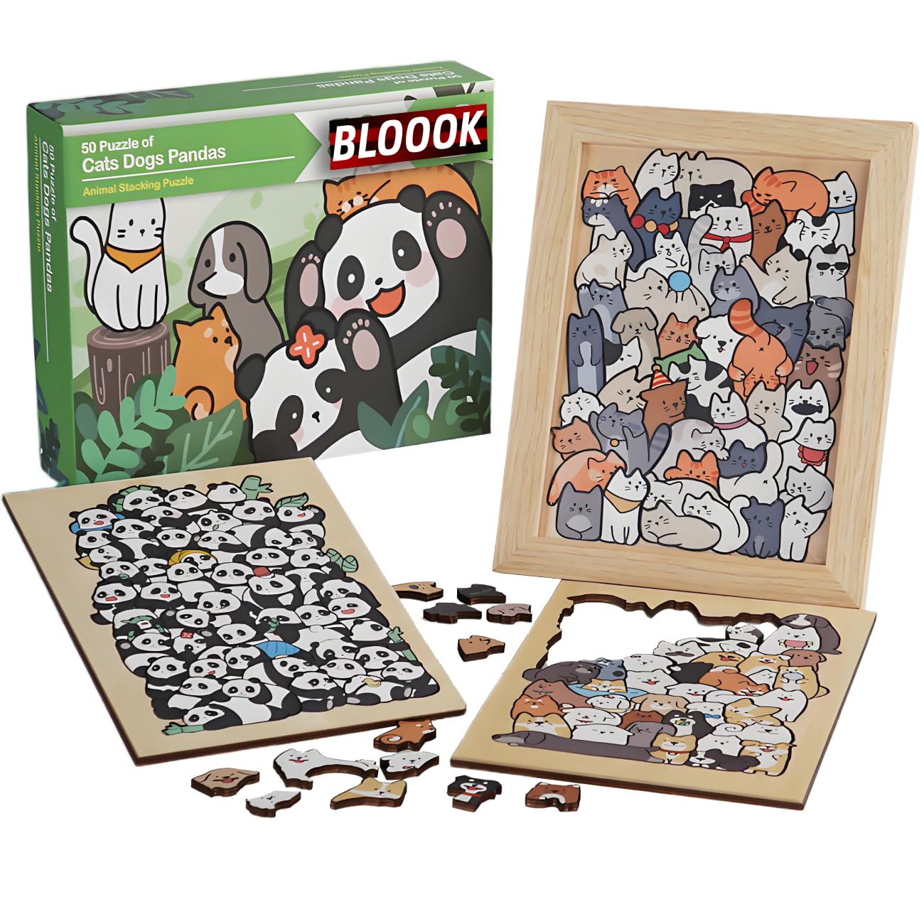 Wooden Cat Puzzle - 150pcs - 3 Themes Animal Wooden Jigsaw Puzzles: Cats, Dogs, Pandas - Jigsaw Puzzles for Adults Kids Childrens,Cat Gifts for Cat Lovers