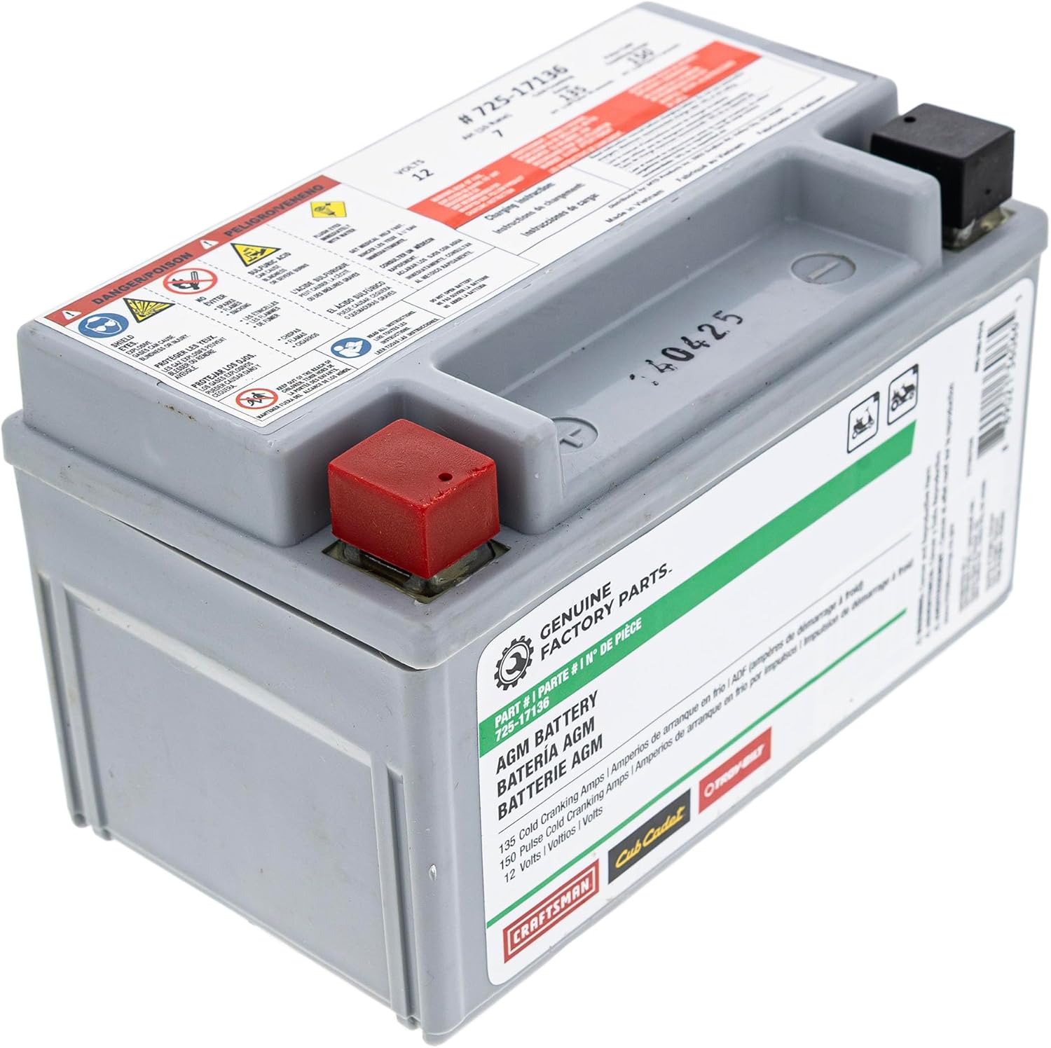 CUB CADET 490-280-F016 135CCA 12 Volt AGM Battery Mini Rider Hydro CC30H 725P17136 725-17136 490-280-Y016 490-280-C016