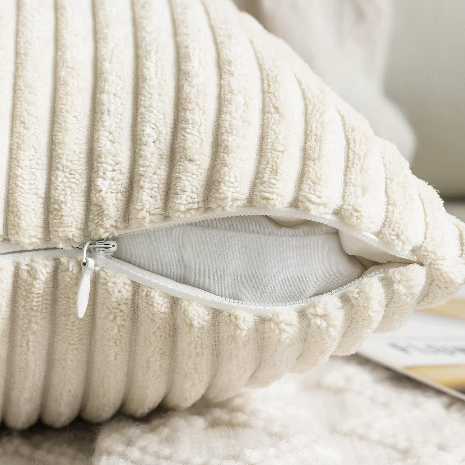 MIULEE Pack of 2, Corduroy Soft Soild Decorative Square Throw Pillow Covers Set Cushion Cases Pillowcases for Sofa Car 18 x 18 Inch Cream White Bundle Cream White Fleece Blanket 50x60 inch