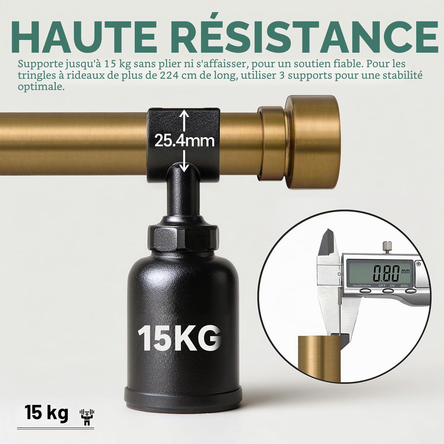 Tringle à Rideau Extensible Couleur Laiton Ancien, Longueur 80–218 Cm, DiamèTre 25 Mm, Capacité De Charge 15 Kg, Solide Et Sans Affaissement, AdaptéE Pour Chambre Et Salon, Installation Simple