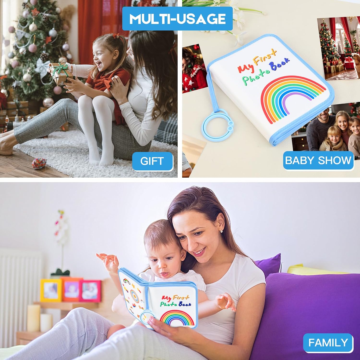Baby Photo Book Holds 21 4x6 Photos, My First Photo Book for Baby or Toddlers,Baby Photo Album Soft Cloth Family Book, Cute Book Gift for Babies Shower Newborns Family Photos (Blue)