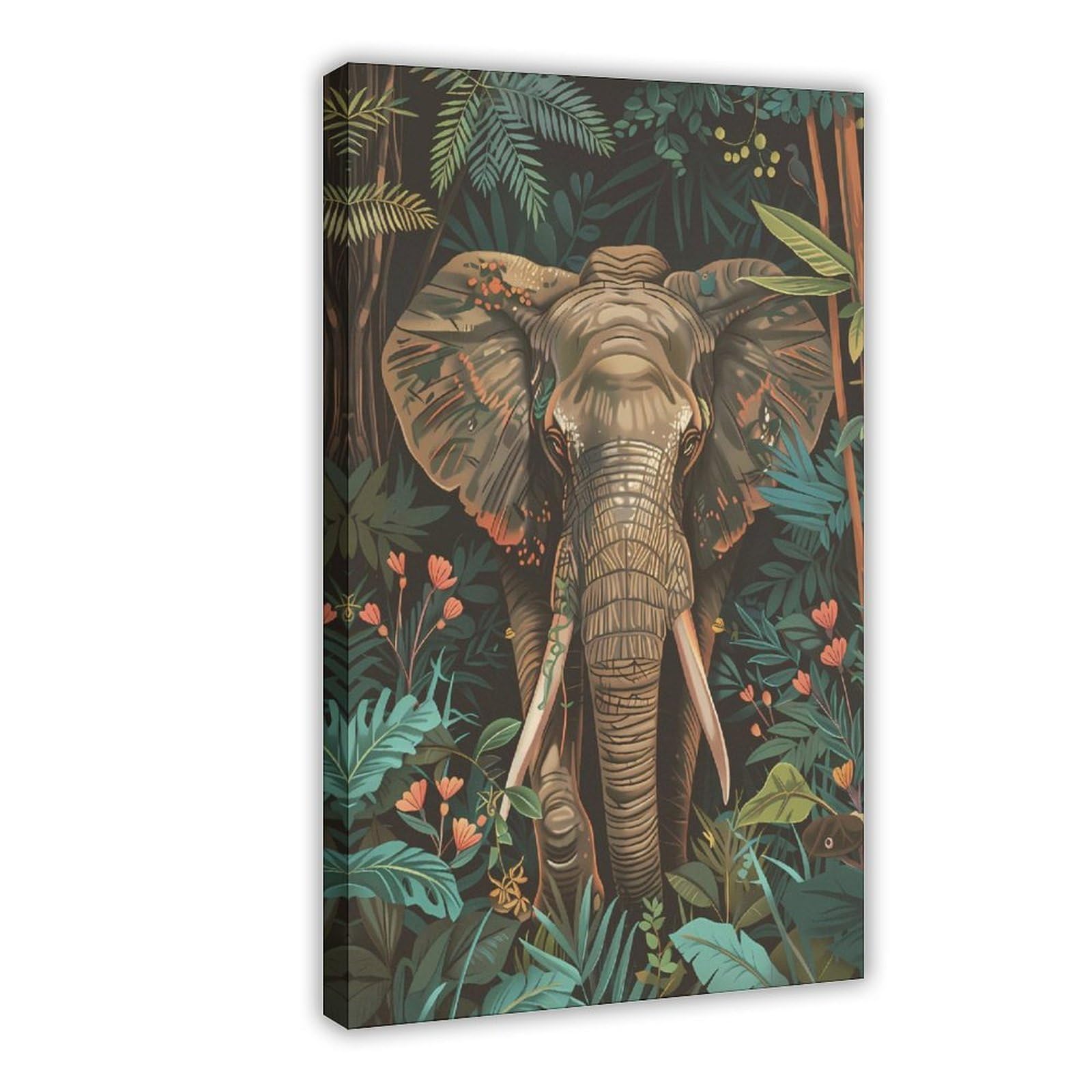 Bareronor Jungle Elephant Poster Canvas Poster Bedroom Decor Landscape Office Room Decor Gift 24" L X 36" W
